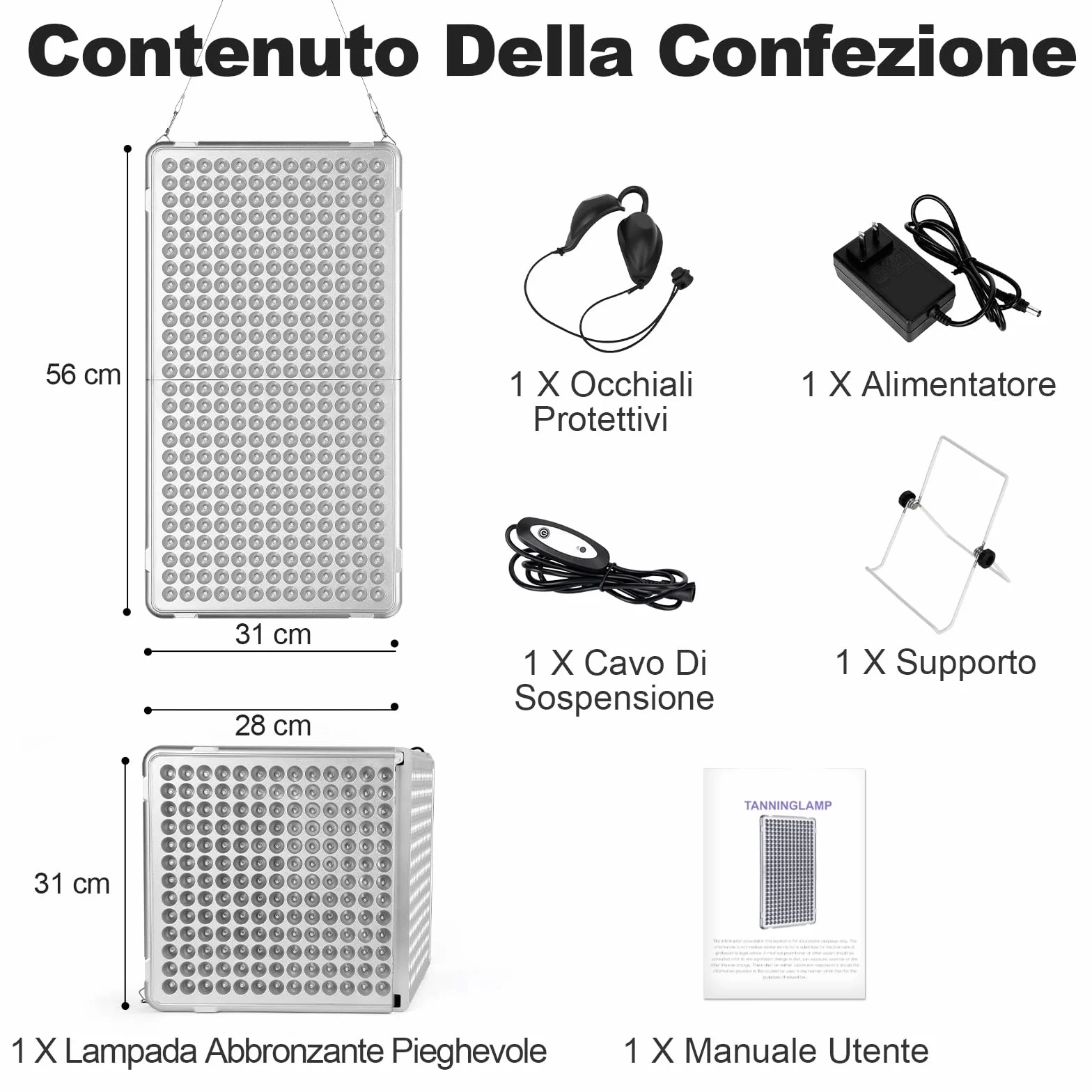 Lampada abbronzante 48 W solarium portatile 338 LED pieghevole per il viso con protezione occhi