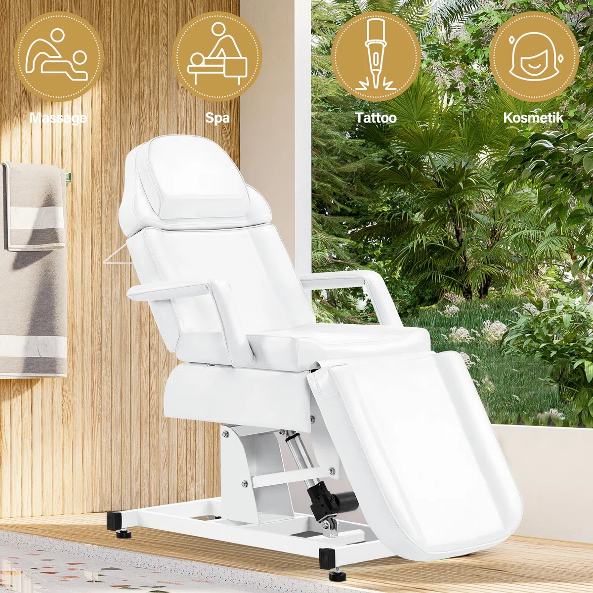 Barberpub cosmetico elettrico, lettino da massaggio, pieghevole e regolabile in altezza, con 3 motori, tavolo da massaggio per SPA Salon 0751 (bianco)