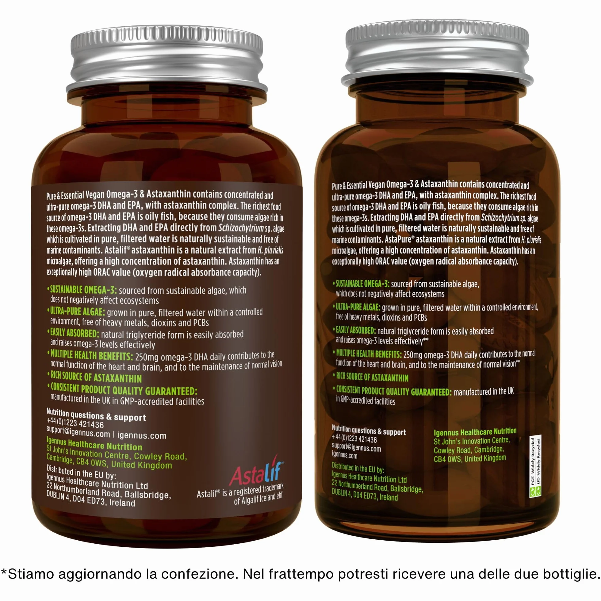 Igennus Omega 3 Vegano in Trigliceridi Naturali con Astaxantina, Olio di Alghe DHA EPA, 1344 mg, 180 Capsule