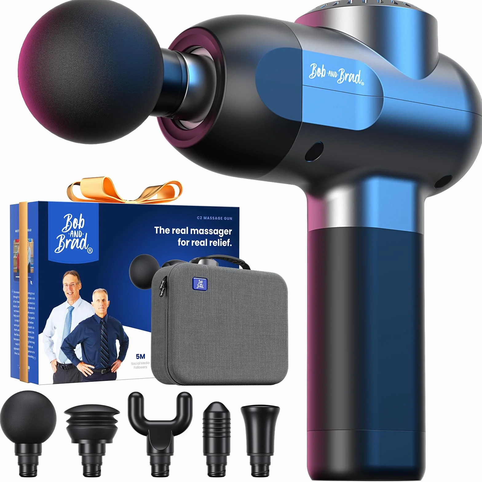 Bob and Brad C2 Pistola Massaggio Muscolare, Pistola Massaggiante Professionale Massagggiatore Elettico per Muscoli Super Silenzioso Massage Gun con 5 Testine Massaggianti
