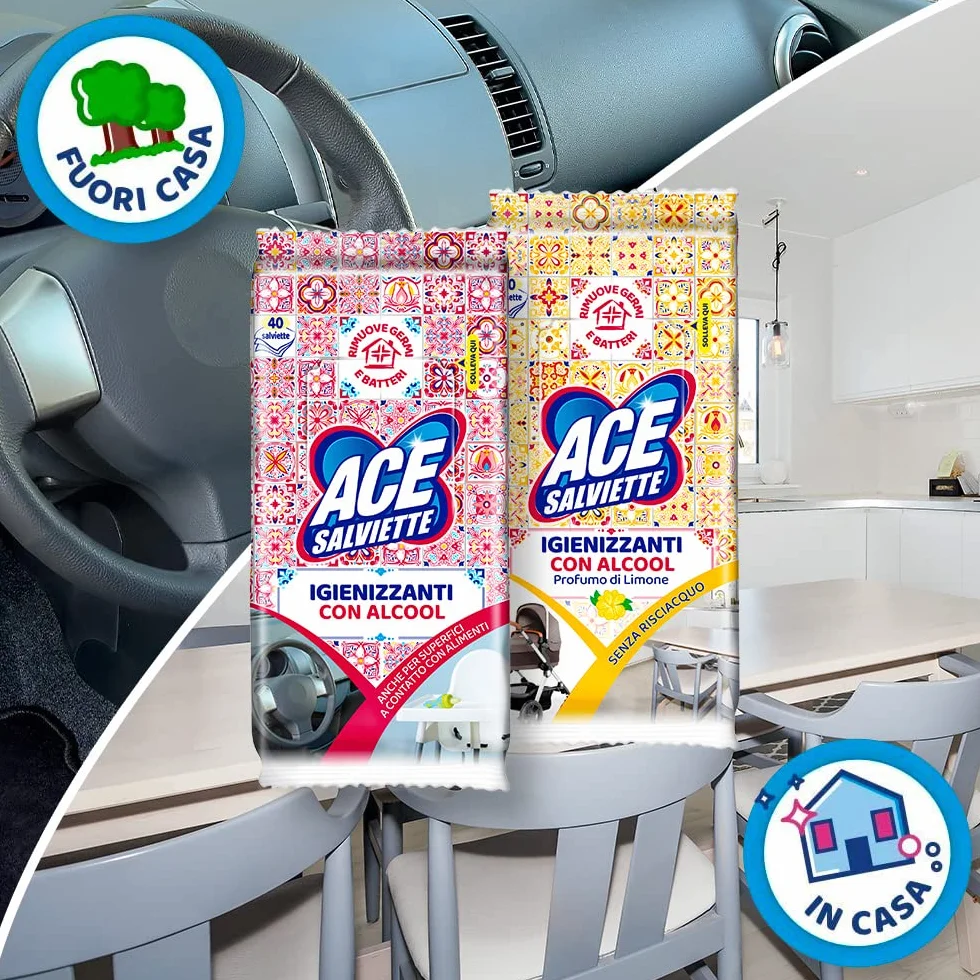ACE Salviette Igienizzanti Mix Alcool Sgrassanti, 480 Salviette