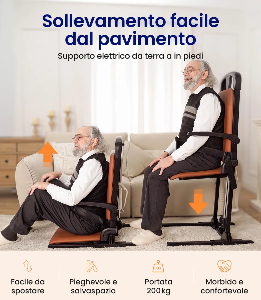 VOCIC Poltrona elettrica AX15, stabile supporto per alzarsi dal pavimento con robusto telaio in acciaio, pieghevole e portatile, portata fino a 200 kg, ideale per anziani a casa e cura, ecopelle