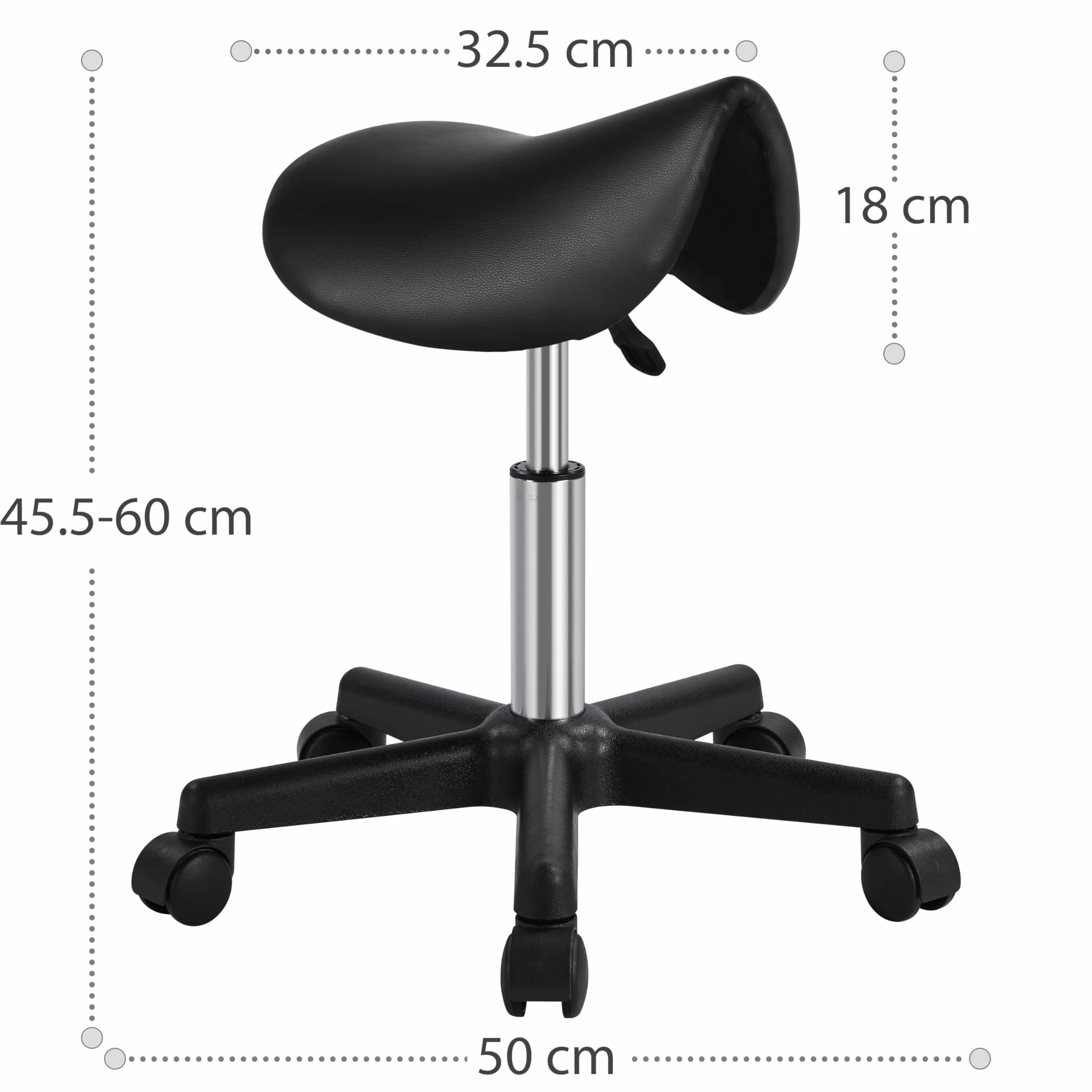 Yaheetech Sgabello a Sella con Ruote Regolabile in Altezza Sedia Estetista Girevole Ergonomico Nero