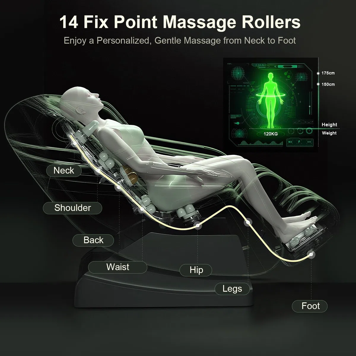 Poltrona Massaggianti Per Tutto il Corpo con Riscaldamento,14 rulli per Massaggio,Massaggio piedi,8 Airbag, Altoparlante Bluetooth, Controller Touch Screen,Poltrona massaggianteo per Homer Theater