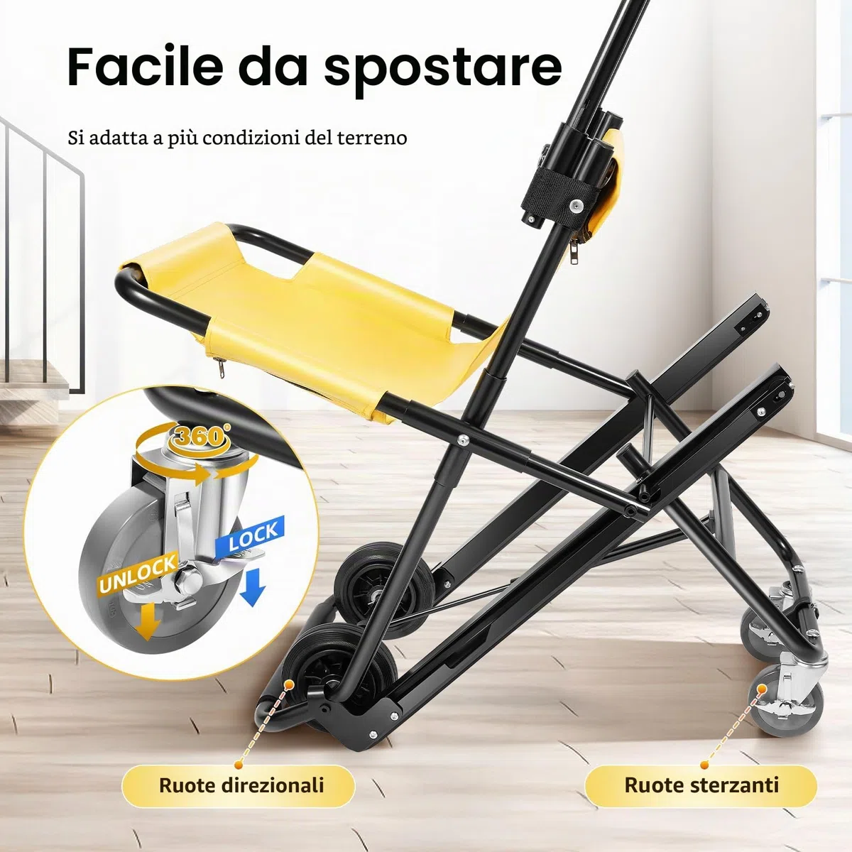 Sollevamento delle scale pieghevole per sedia a rotelle, sedia a rotelle pieghevole, attrezzi per salire le scale con poggiatesta regolabili e cinture di sicurezza