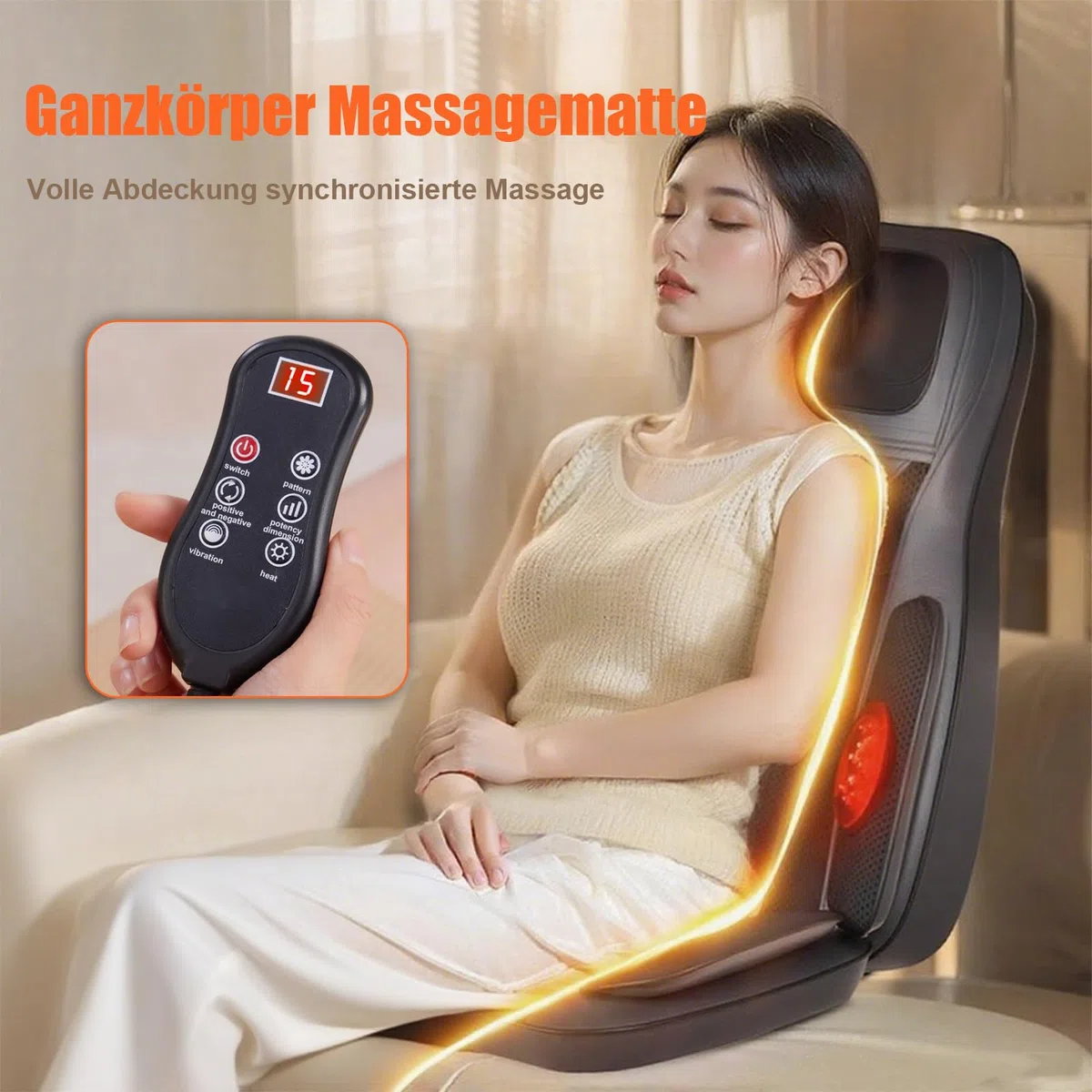 Shiatsu massaggiatore di schiena con calore, cuscino sedia massaggio pasticceria 3D, cuscino sedia massaggio pasticceria tessuto profondo per il corpo e il collo (Nero)