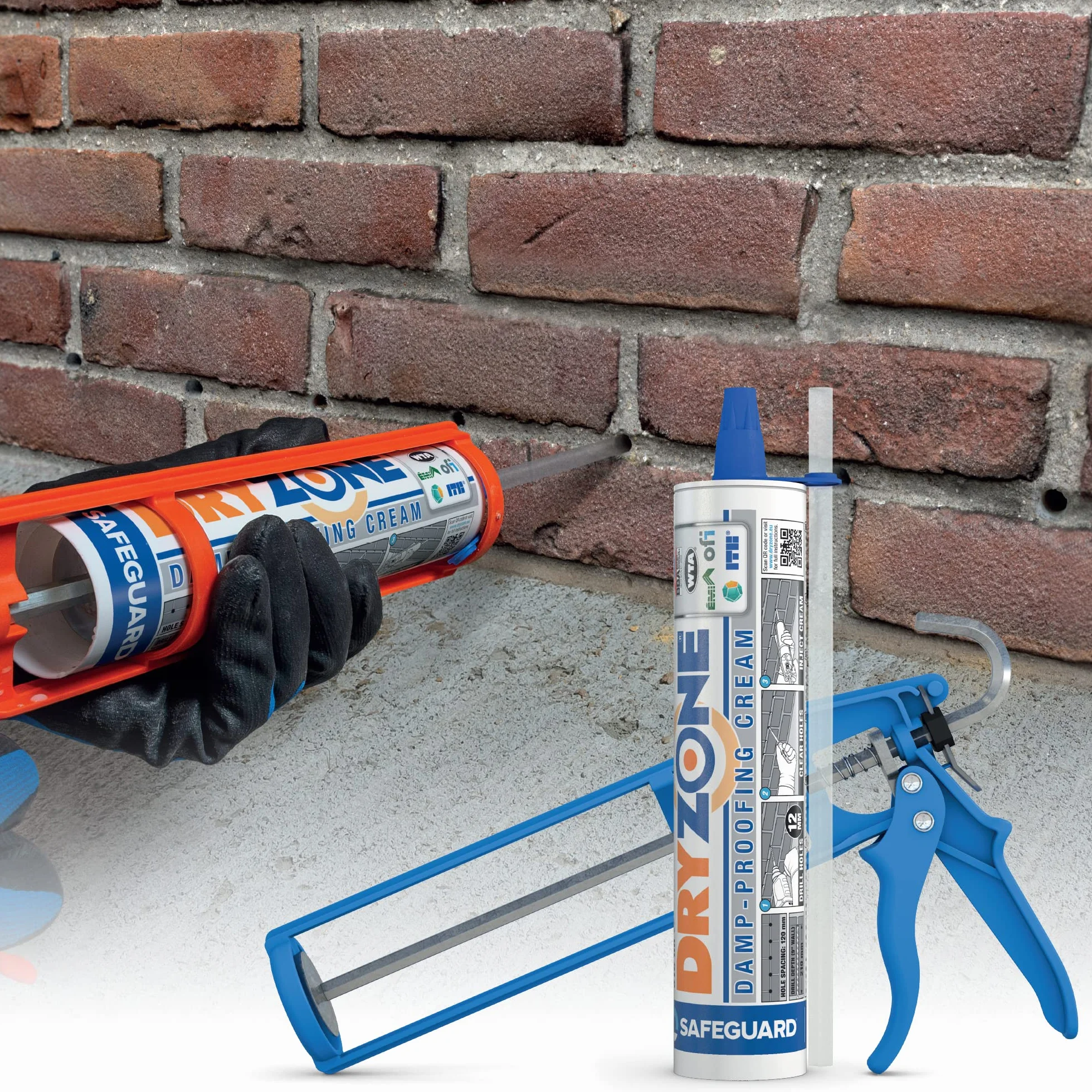 Dryzone Crema antiumidità Kit + Punta + Pistola. Trattamento per risolvere l'umidità di risalita (Copertura di 4,8 metri)