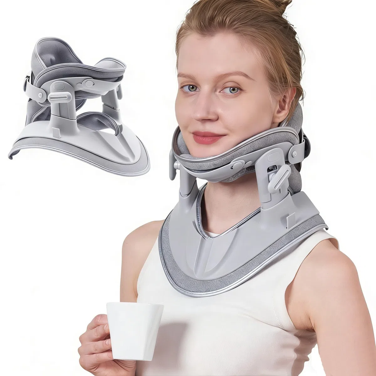 Dispositivo di trazione cervicale Holdsound, apparecchio per stretching e supporto del collo, strumenti regolabili per l'allungamento cervicale per uso domestico