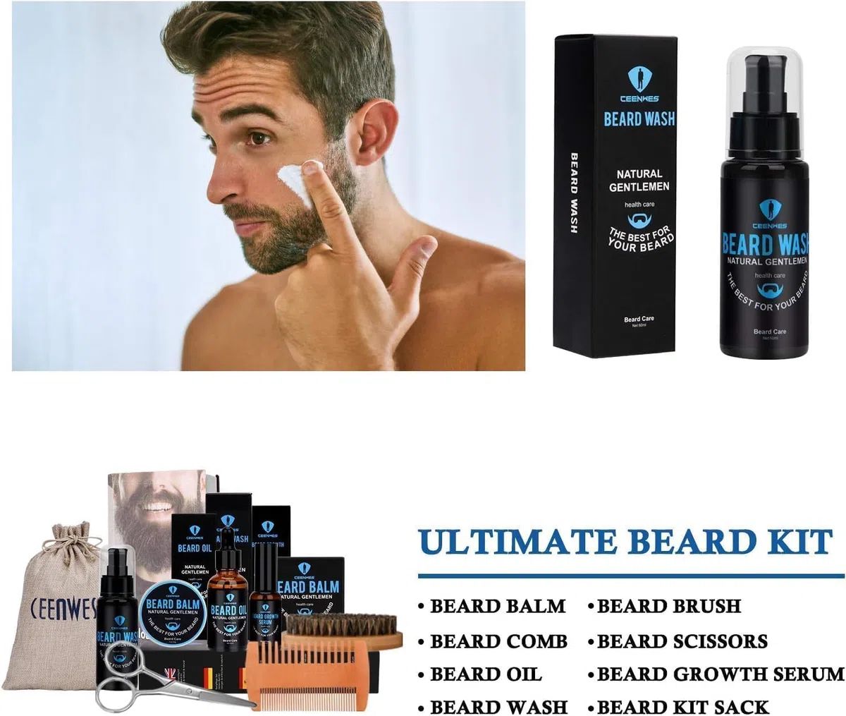 Kit Prodotti Barba e Baffi Uomo con Olio, Siero per la Crescita, Balsamo, Spazzola, Pettine, Regalo Compleanno