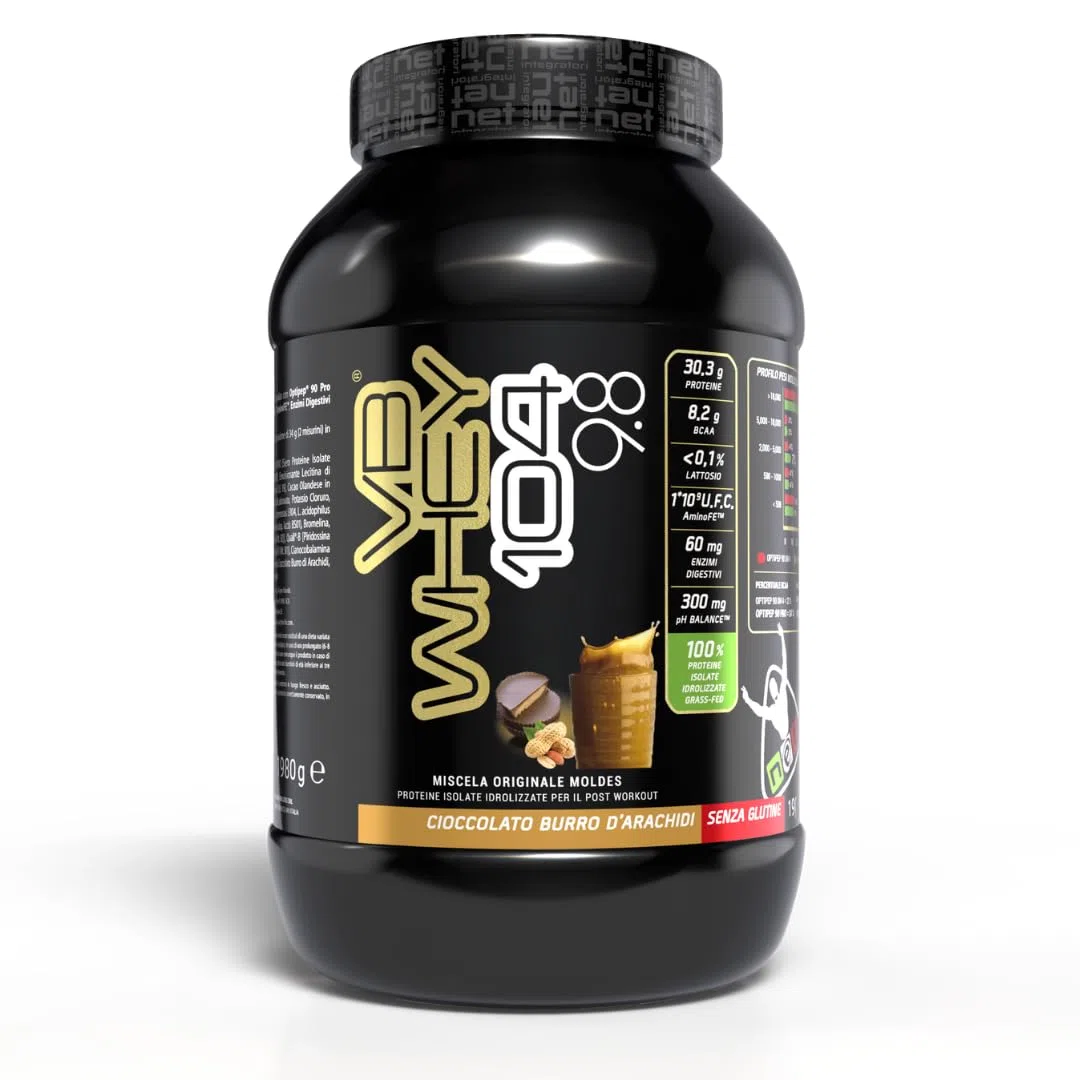 Net Integratori VB WHEY 104 9.8 Optipep - 1980g Cioccolato Burro d'Arachidi - Proteine Isolate Idrolizzate per via Enzimatica Con EAA e BCAA - Sintesi Proteica Crescita e Mantenimento Muscolare
