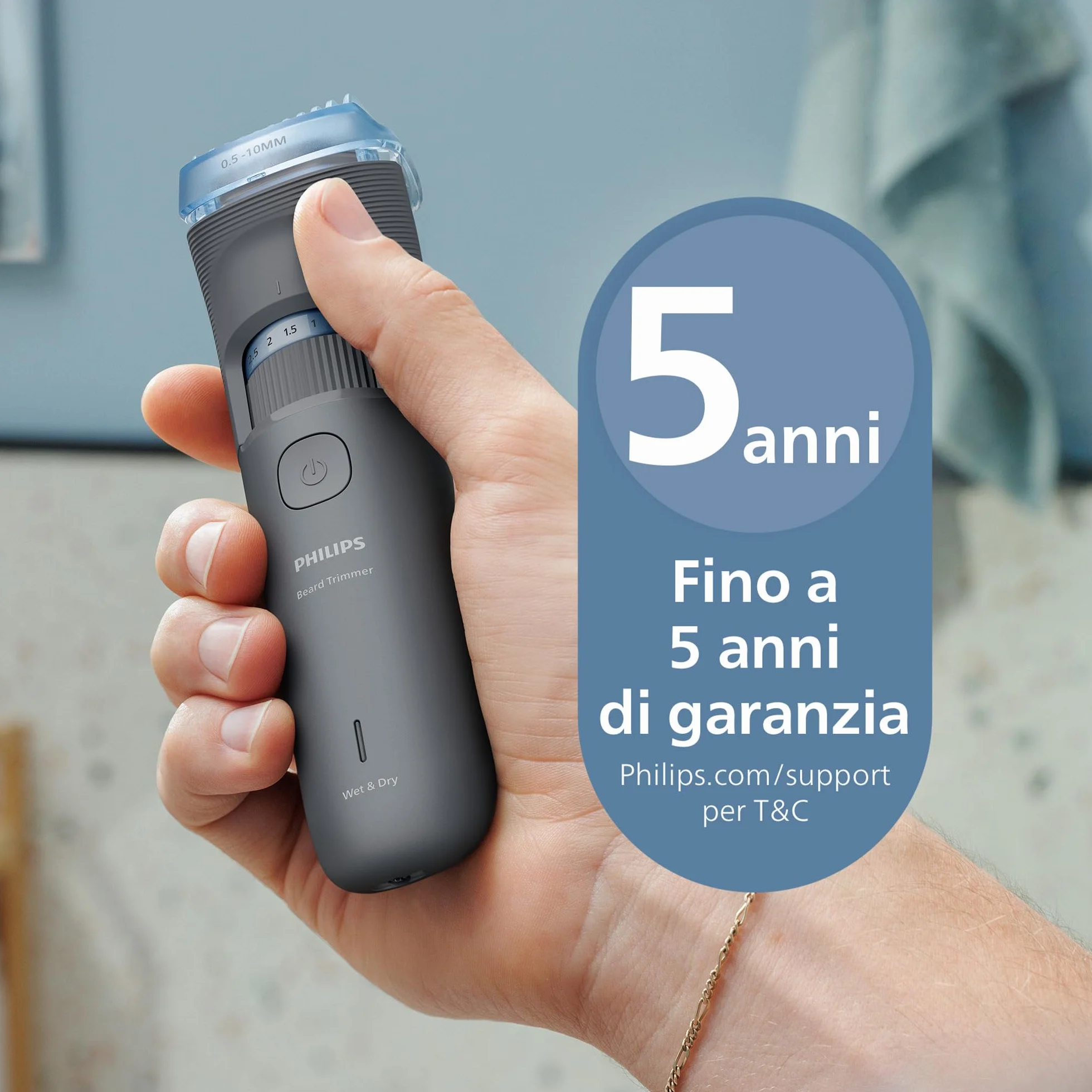 Philips Serie 3000 Regolabarba BT3619/15, lame autoaffilanti, 20 impostazioni lunghezza, impermeabile, ricarica USB