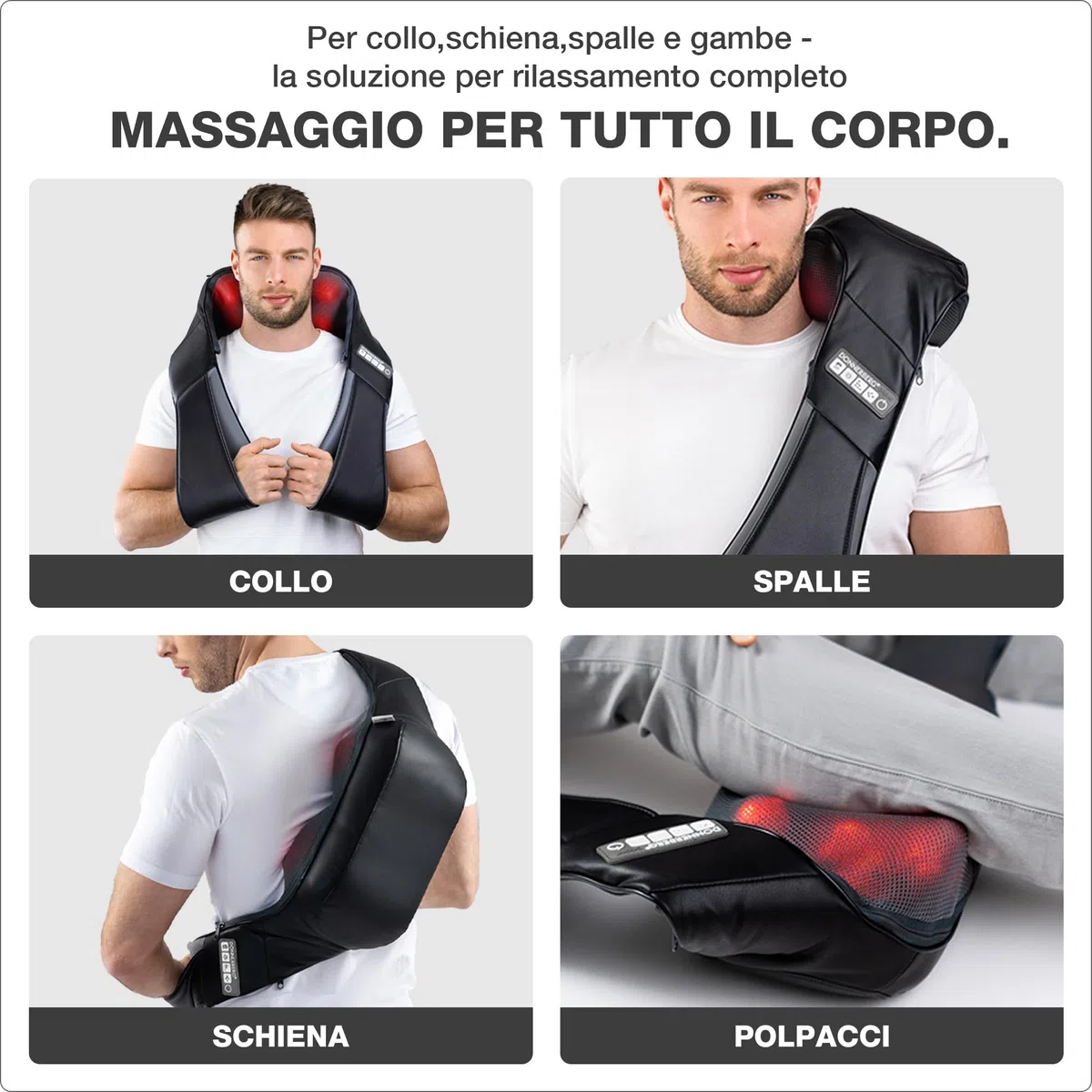 Massaggiatore schiena e spale Donnerberg - Massaggio dei tessuti profondi - 2 tecniche di massaggio - Shiatsu e percussioni con infrarossi - Alta qualità tedesca -7 anni di garanzia sul motore