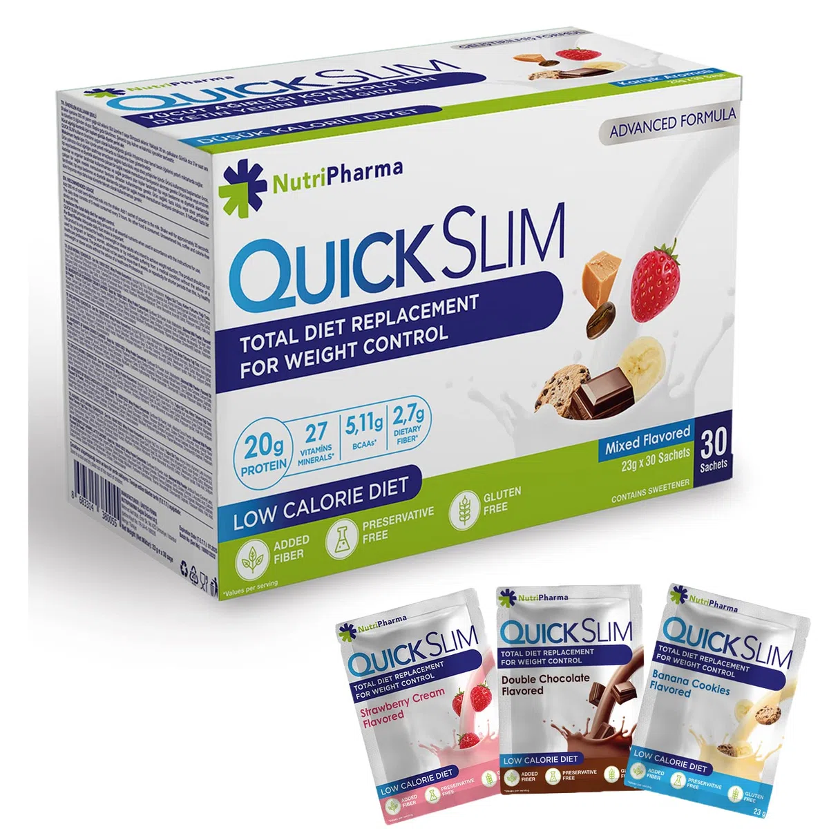 Frullato Sostitutivo Del Pasto Quick Slim per la Perdita Di Peso, 30 Pasti, 20 g di Proteine, 27 Vitamine e Minerali, Fibre Alimentari, Senza Glutine (Pacchetto varietà)