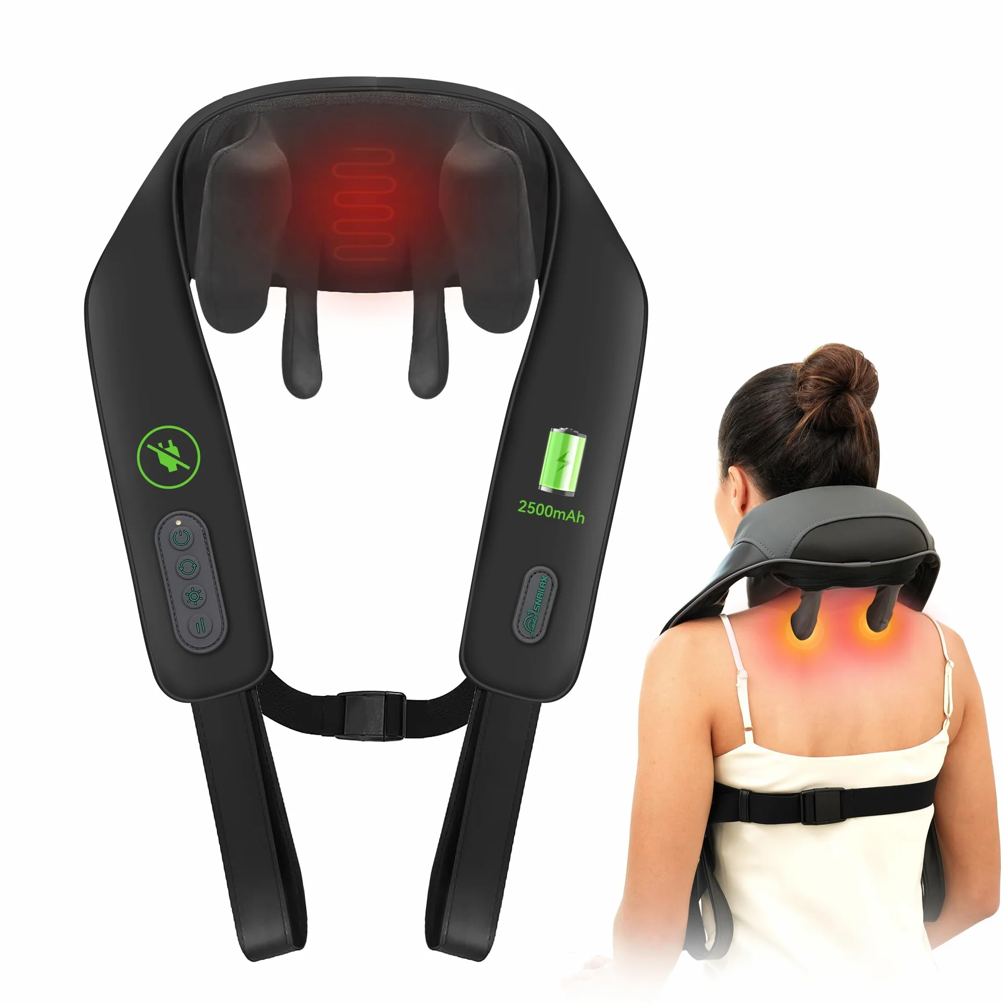 Snailax Massaggiatore cervicale, Massaggiatore cervicale collo spalle e schiena senza fili migliorato con calore, Massaggiatore collo e schiena 4D Shiatsu con massaggio,Regali