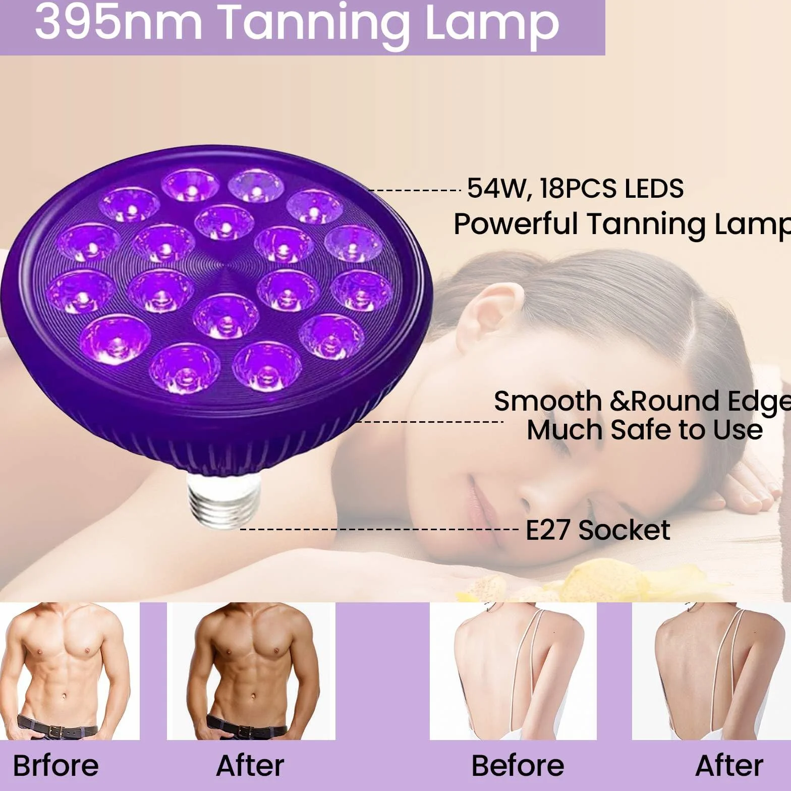 Lampada abbronzante viso 54 W con occhiali protezione per casa
