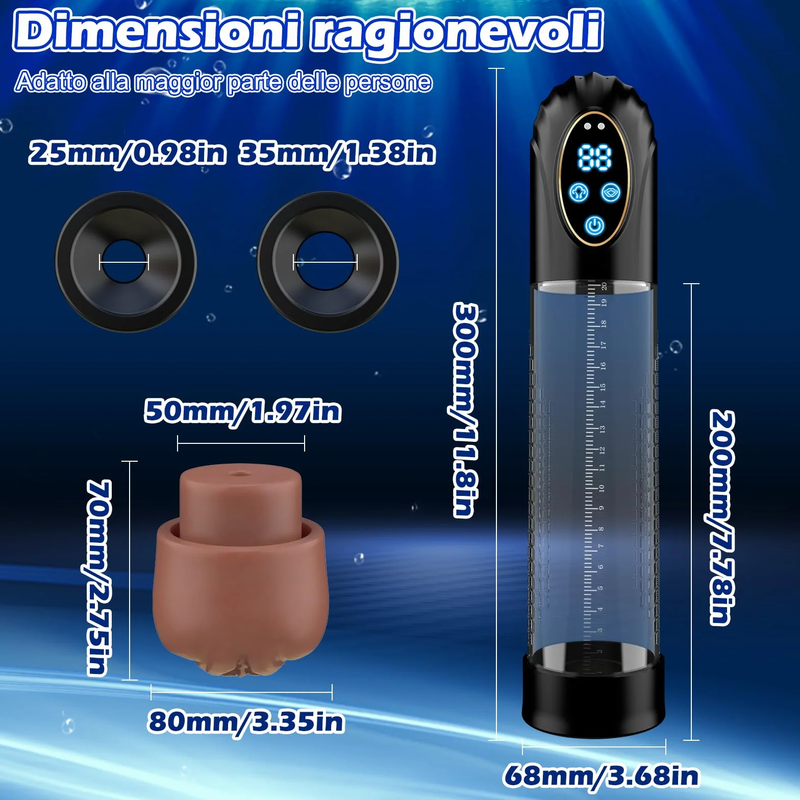 Masturbatore Elettrico per Uomo con 6 Modalità di Aspirazione e Anelli Fallici
