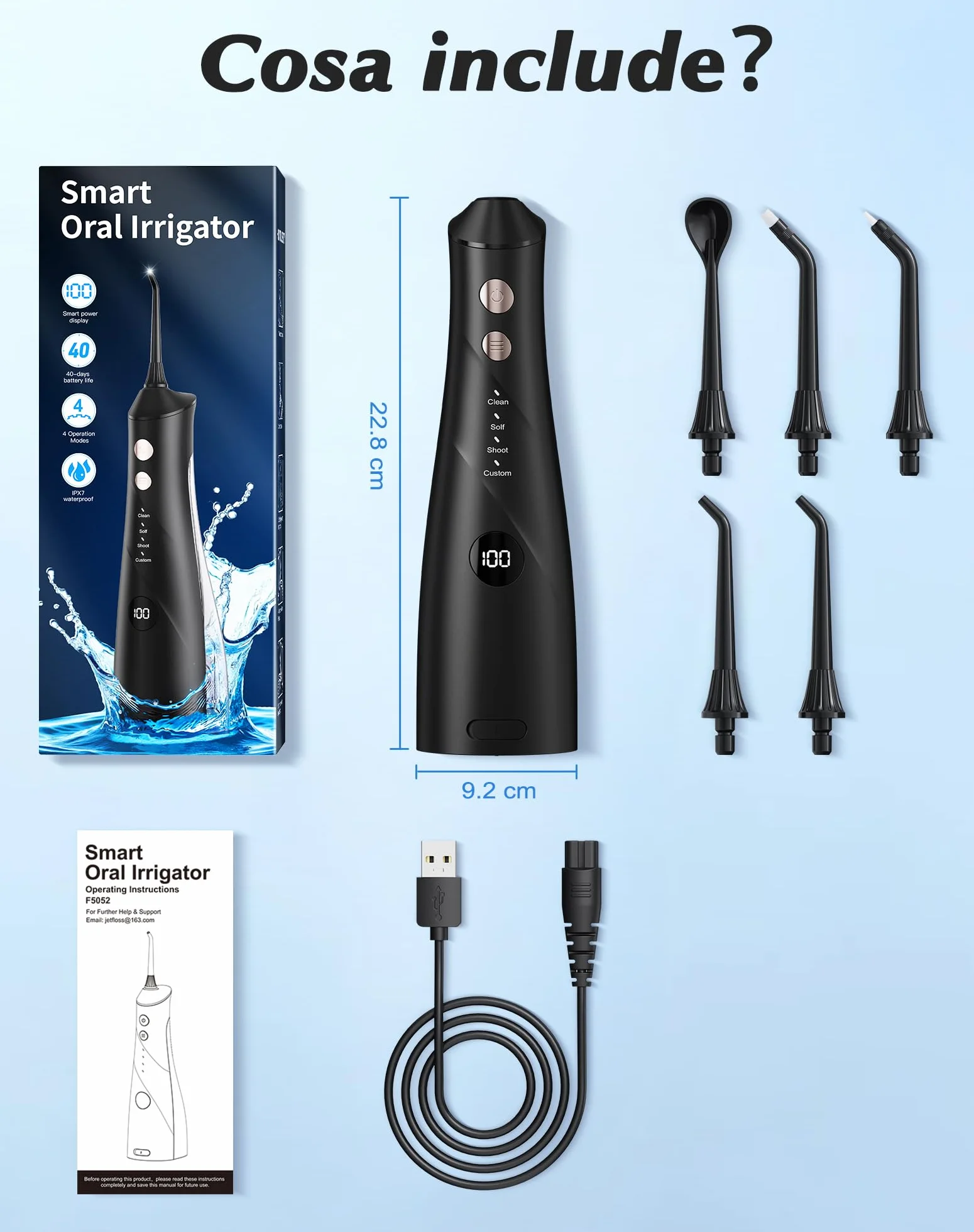 Idropulsore Dentale IPX7 5 Ugelli 4 Modalità Serbatoio Grande