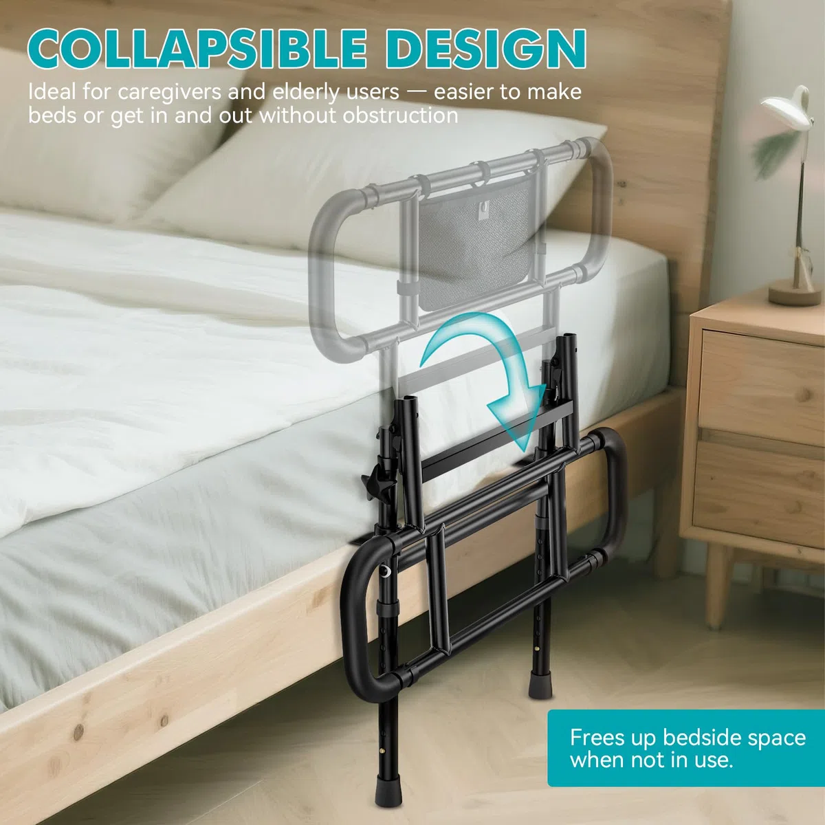 FORTEMOTUS Sponde Letto Anziani, Barriera Letto con Regolabile Sponde Ribaltabile, Borsa, Anticaduta y Supporto per Alzarsi dal Letto per Adulti, Disabili (Spessore Materasso 15-40 cm)