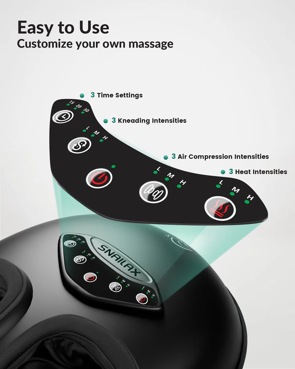Snailax Massaggiatore per piedi con calore, Shiatsu massaggiatore per piedi per fascite plantare, Impastamento profondo, Compressione, Massaggio plantare a vibrazione, Regali per uomini donne