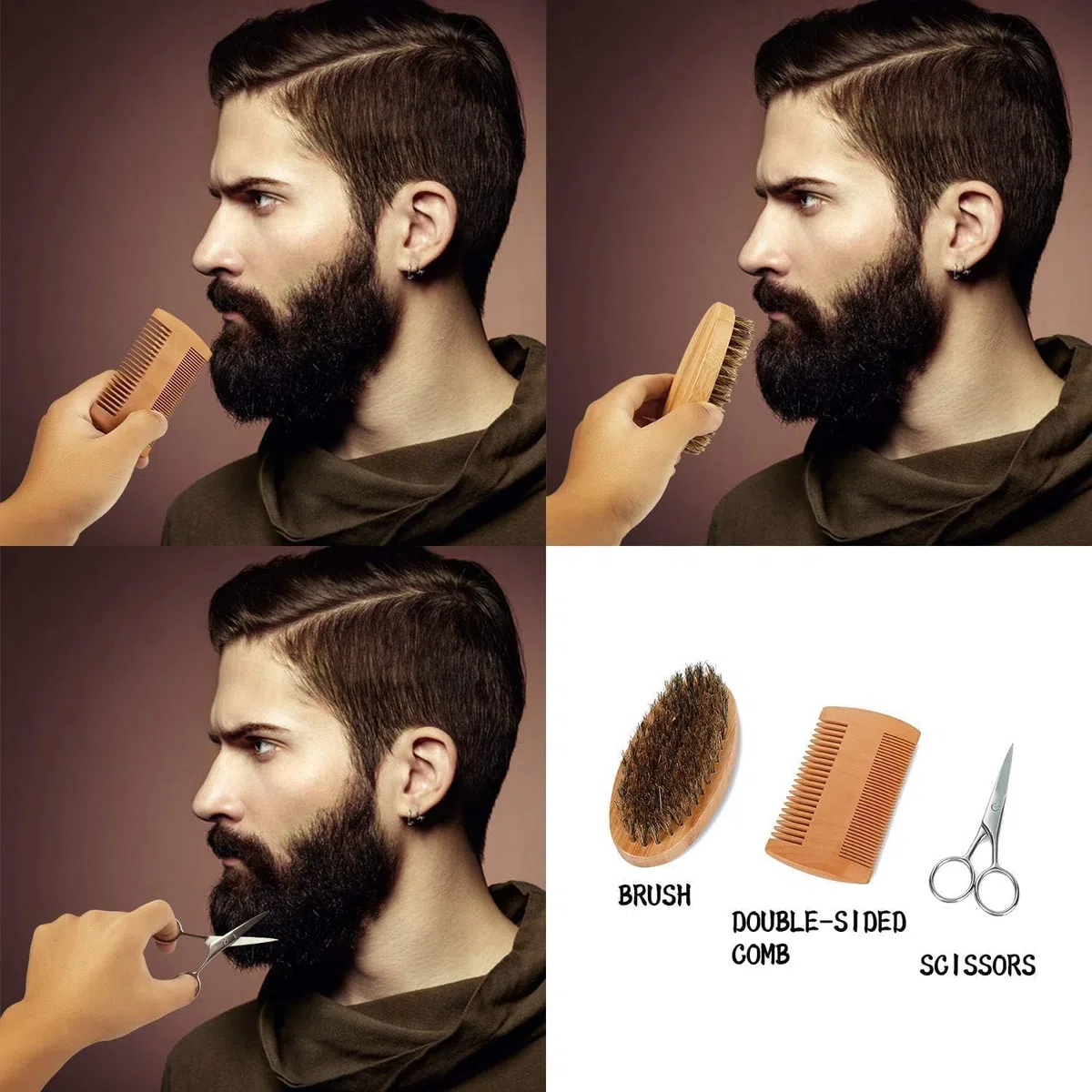 Kit Prodotti Barba e Baffi Uomo con Olio, Siero per la Crescita, Balsamo, Spazzola, Pettine, Regalo Compleanno