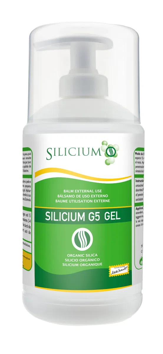Silicium G5 Gel. celle di silicio con la vitamina E stimola la produzione di collagene. Gel corpo per dolori articolari, muscolari e delle ossa, anche rigenera e rassoda la pelle. 500 Ml.