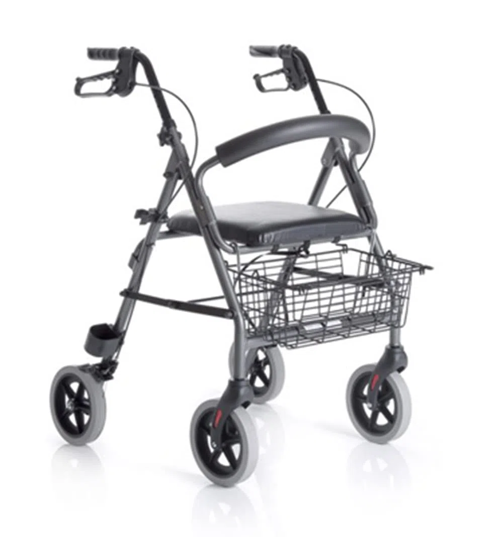 Rollator pieghevole in alluminio verniciato 4 ruote con seduta imbottita e cestino Atlante Art. RP520