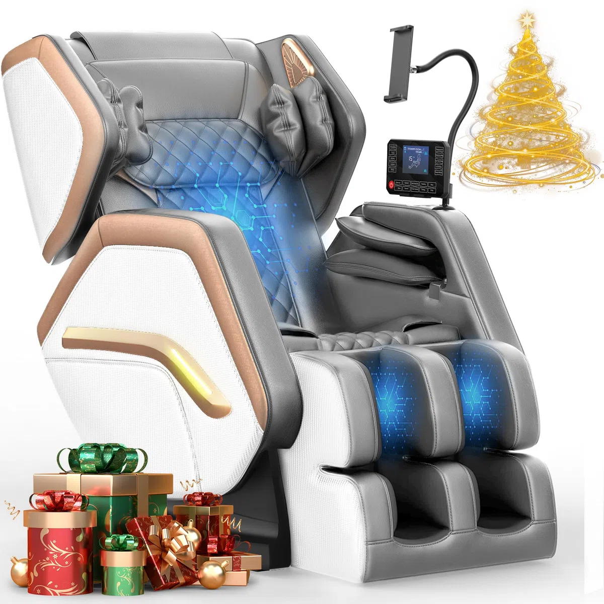 Poltrona massaggiante, Poltrona reclinabile con massaggio completo a 14 rulli, 8 airbag massaggianti, funzione di riscaldamento, massaggio ai piedi, altoparlante Bluetooth, telecomando touch