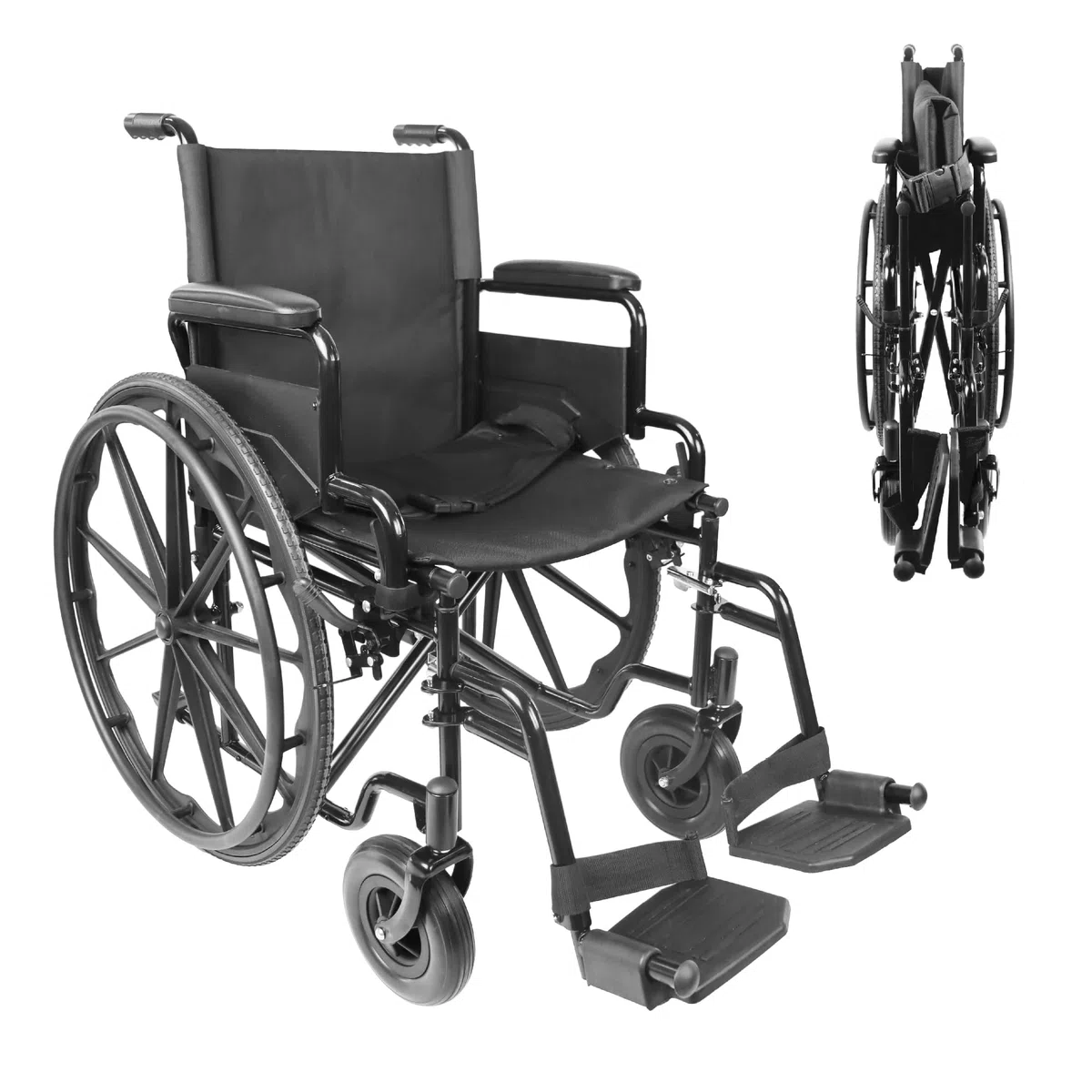 PEPE Mobility Sedia a Rotelle Autospinta Pieghevole e Leggera (Seduta 46 cm), Telaio in Acciaio Nero, Carrozzina per Disabili e Anziani Compatta e Robusta