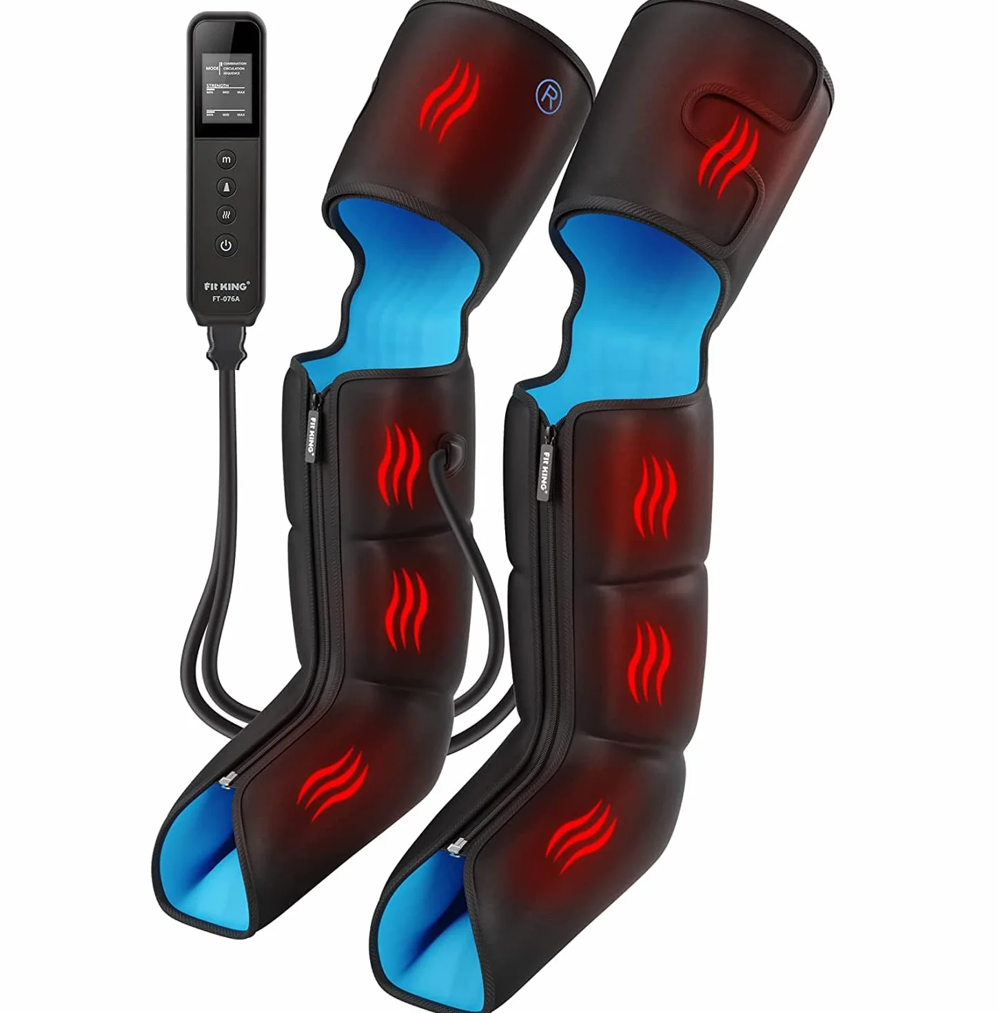 FIT KING Massaggiatore Gambe con Calore e Compressione, Pressoterapia Linfodrenaggio Massaggio Gambe Miglioramento della Circolazione e Recupero Sportivo 3 Livelli di Calore, 3 Modalità Massaggio