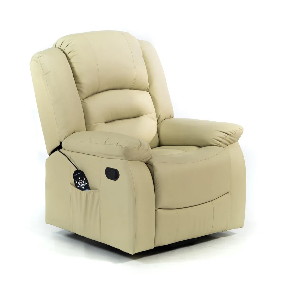 ECODE® Poltrona Relax Reclinabile Manuale Massaggiante e Riscaldante con Poggiapiedi – Offerta Poltrona-Letto Comoda Per Anziani da Interno Casa, Soggiorno, Salotto o Ufficio in Ecopelle Beige