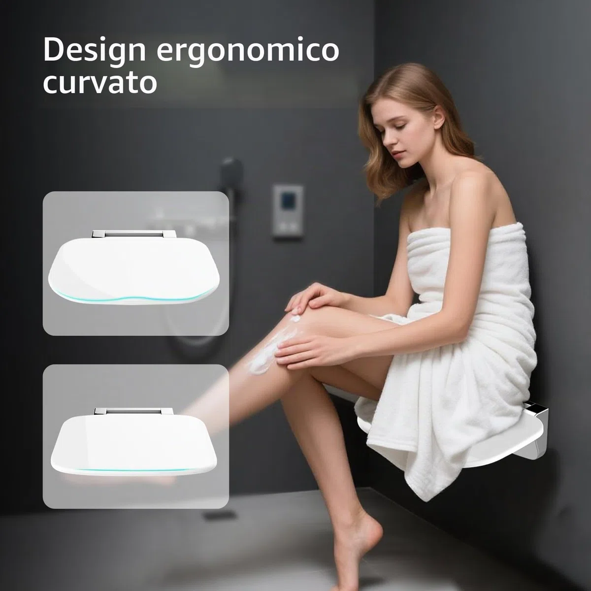 Sedia Doccia Sottile Ergonomica Pieghevole a Muro - 180kg Portata Max Antiscivolo, per Anziani e Disabili, Bianco