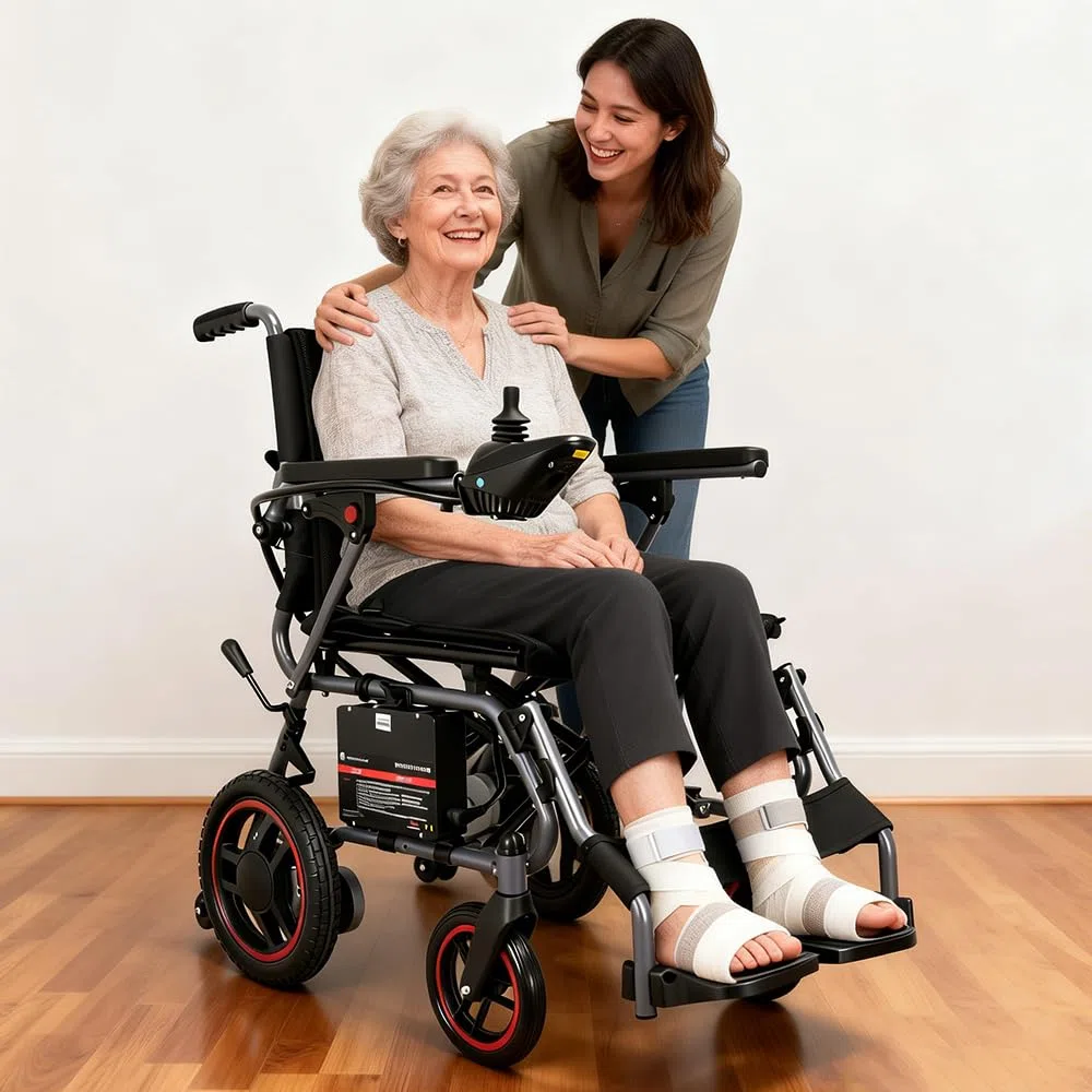Sedia A Rotelle Elettrica Piegabile Per Adulti,Sedia A Rotelle Elettrica Autonomia 25 KM, Tutto Terreno, Per Anziani, Portata Massima 150 Kg, Colore Nero