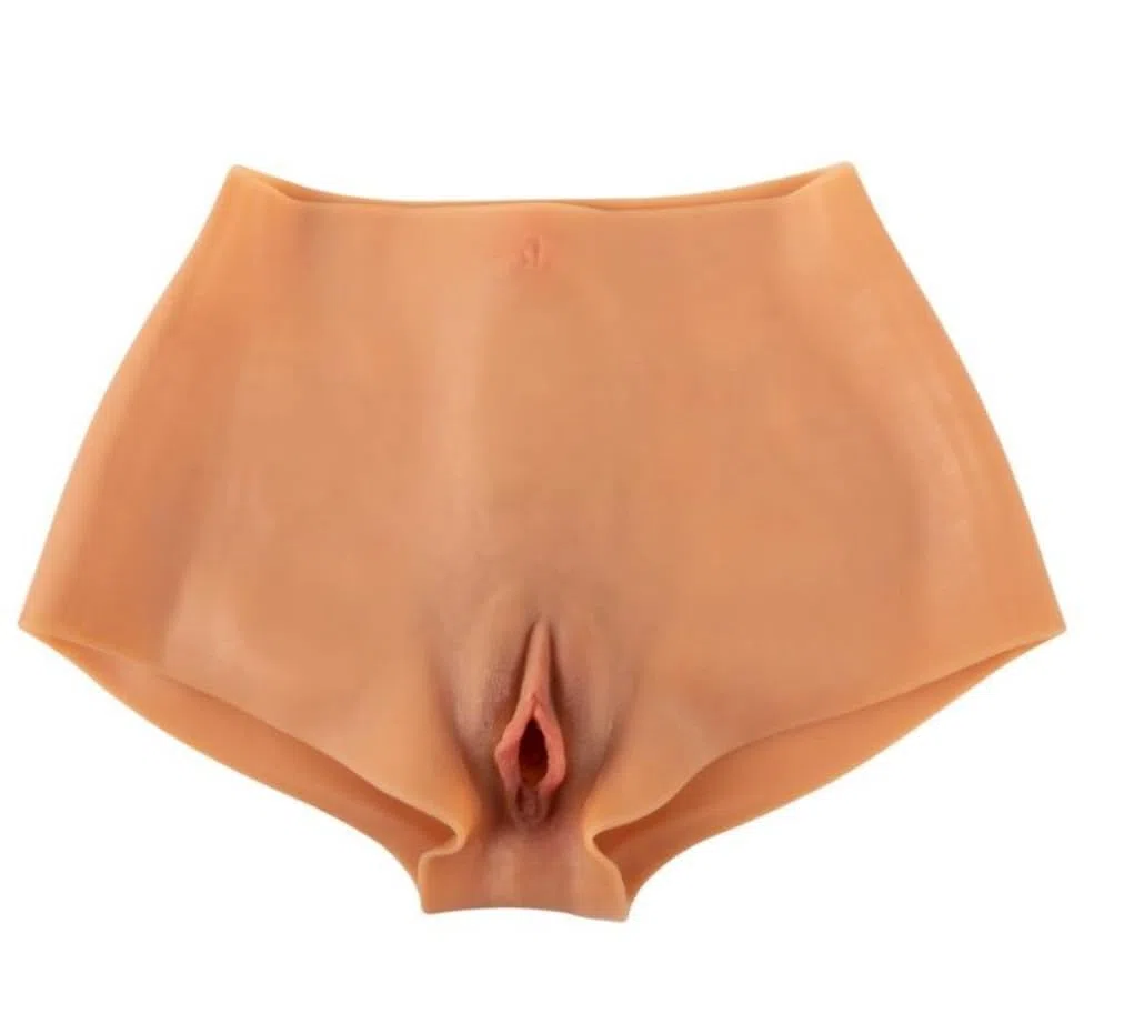 Pantaloncino Mutanda con Vagina in Silicone, Slip Vagina Strapon con Canale Penetrabile, Vagina Indossabile per Uomo o Trav o Transgender