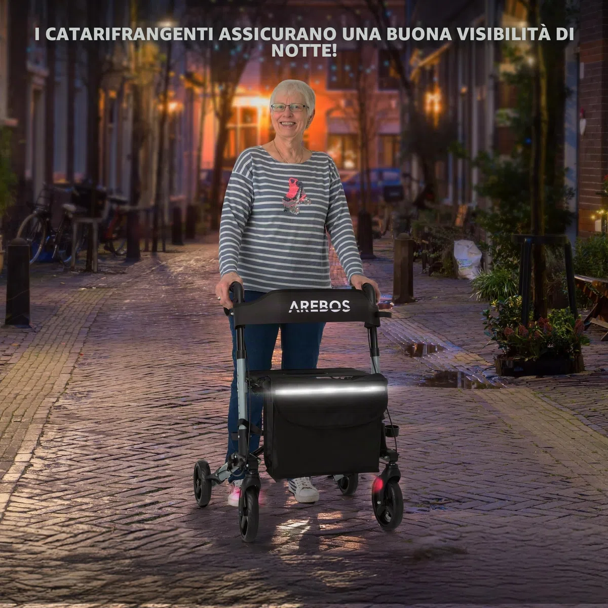 Arebos Deambulatore 4 Ruote | 136 kg | Pieghevole | Alluminio | Peso Leggero | con Borsa per la Spesa | Nero