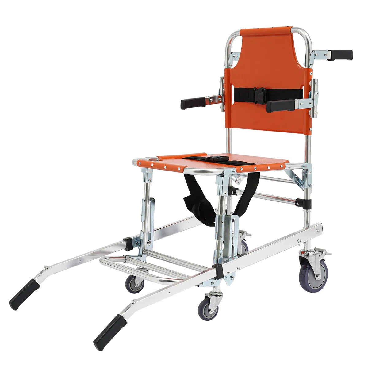 Sedia da trasporto pieghevole, capacità di carico 159 kg, sollevamento scale con cinture di sicurezza, 4 ruote universali, leggera, pieghevole, per anziani e disabili