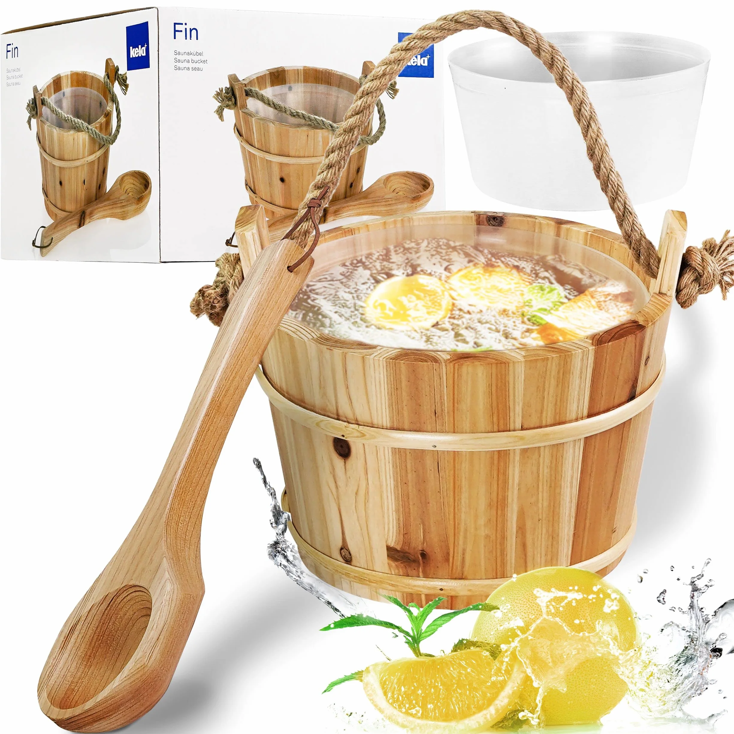 Secchiello per Sauna 26 Ø 21 cm Mestolo Legno Abete Rosso