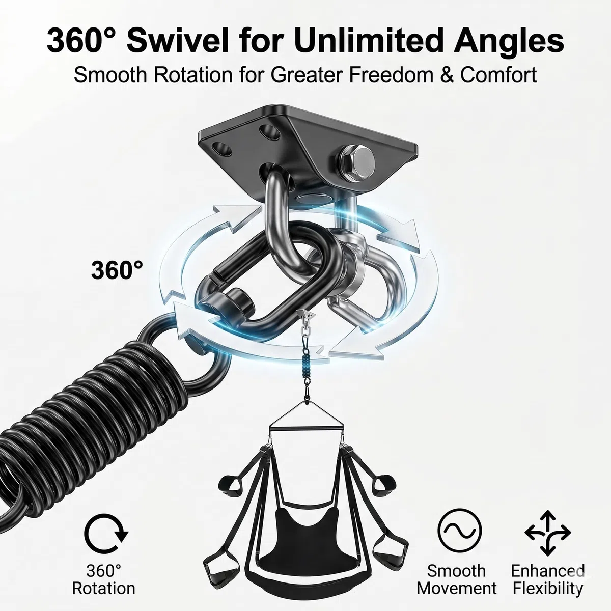 Altalena Erotica per Coppie 400 kg Heavy Duty – Rotazione a 360°, Seduta Extra Larga Imbottita in Pelle con Supporto per Collo, Cuscino Seduta e Kit Completo di Montaggio a Soffitto – Cinghie Regolabi