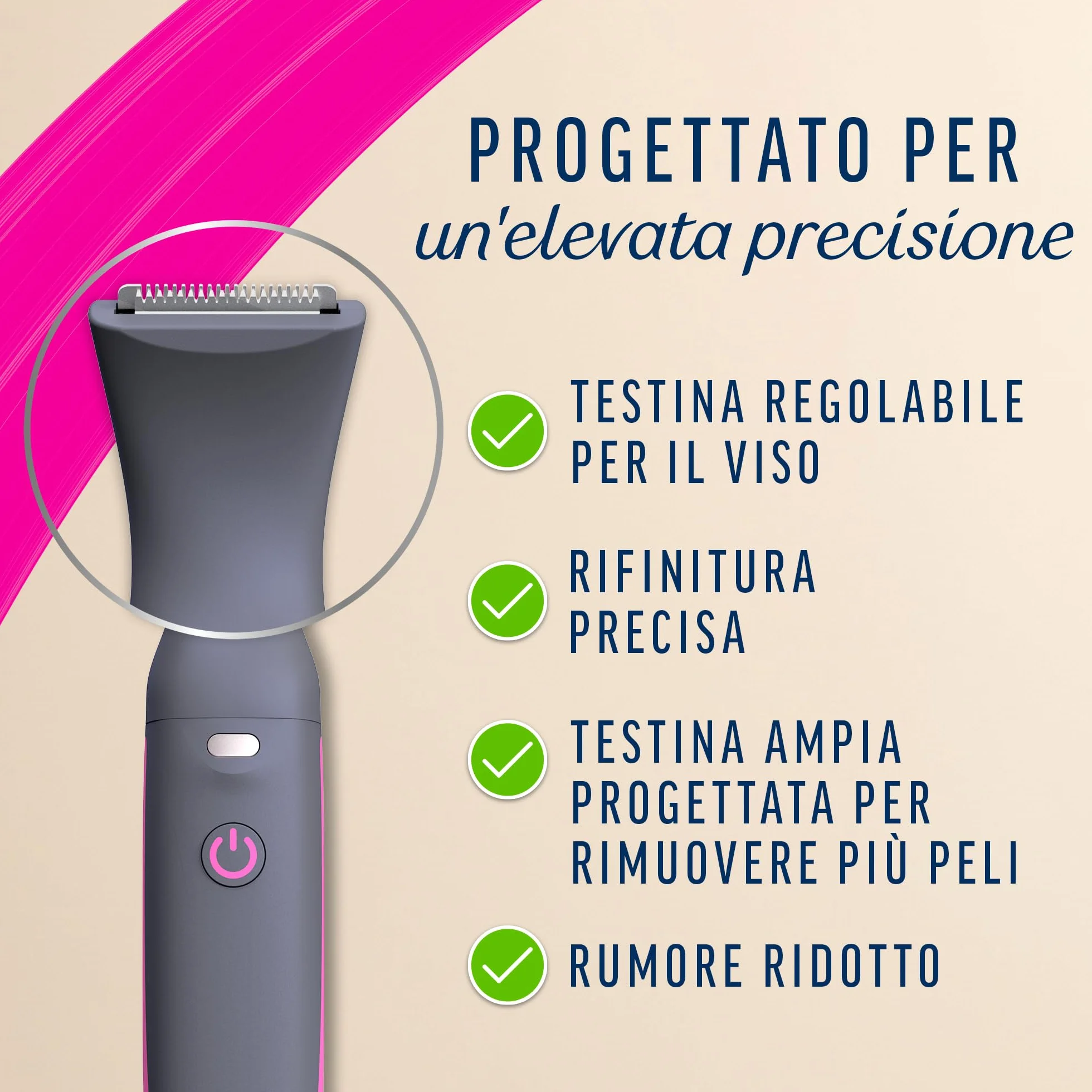 Veet Expert All-In-One Trimmer, Rasoio Elettrico Donna Viso Parti Intime, Epilatore Elettrico Donna 100% Waterproof Cordless