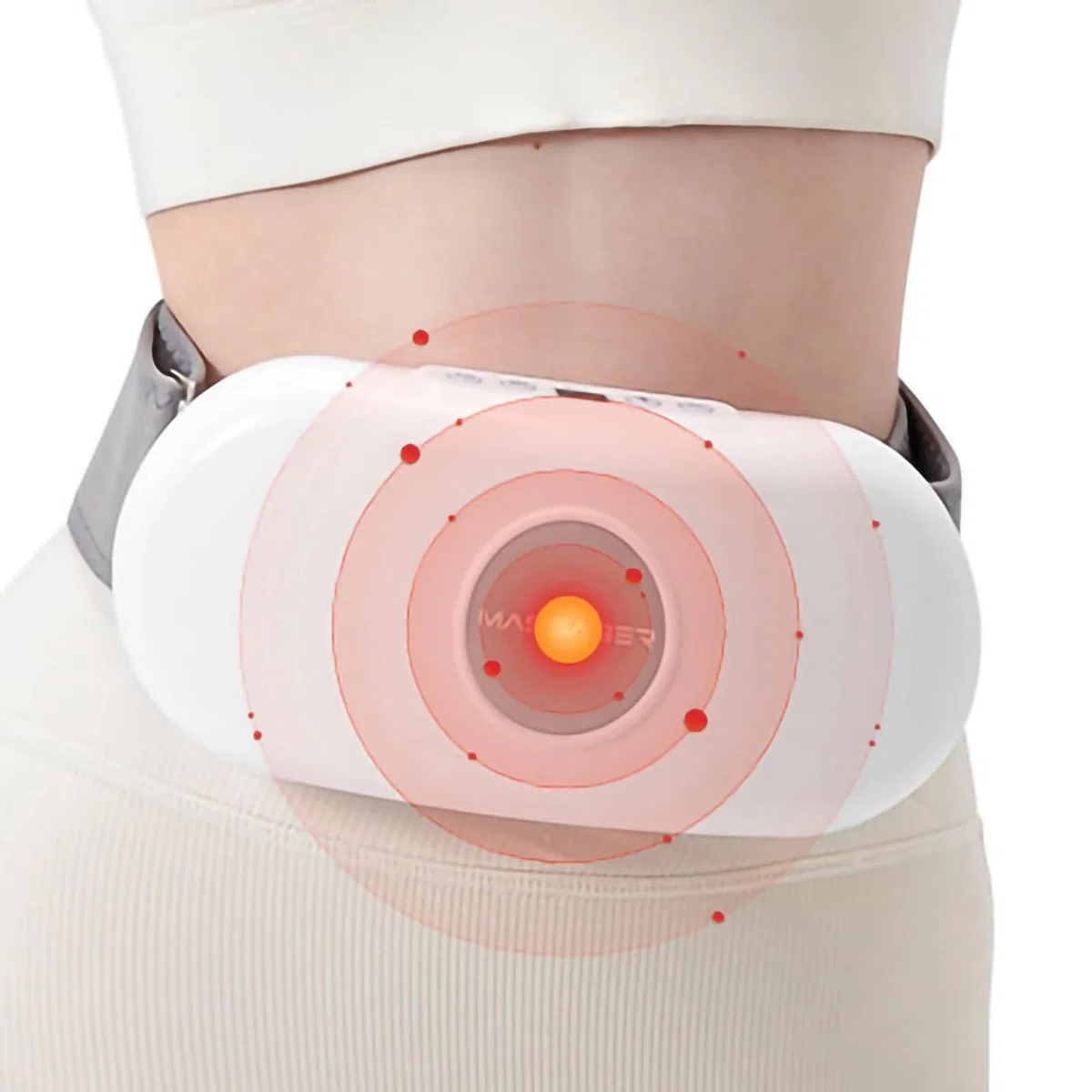 Massaggiatore elettrico per la pancia, cintura per massaggio addominale portatile senza fili, impacco caldo + vibrazione + 9 livelli di intensità + bruciagrassi riscaldato,White