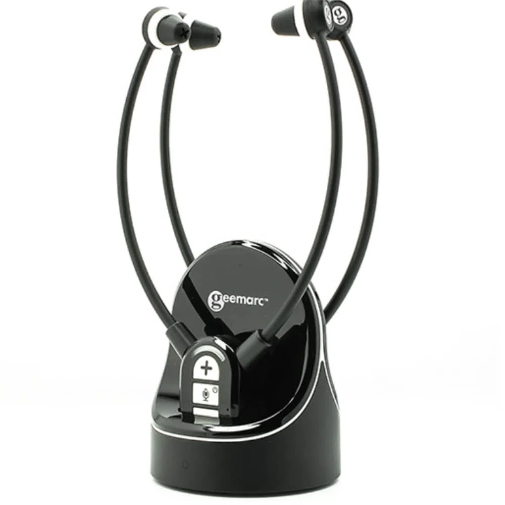 Geemarc CL7370 Opti Duo - Cuffie TV Amplificate con Connettore Ottico - Utilizzabili come Amplificatori di Ascolto che Amplificano il Suono Ambientale - Perdita di Udito Lieve o Grave - Versione IT