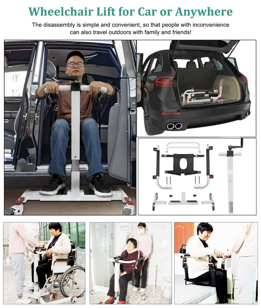 Sedia di Trasferimento con Sollevatore Manuale per Pazienti, Regolabile in Altezza/Larghezza, Ausilio di Sollevamento Portatile per Disabili, Sedia di Trasporto con Comoda da Letto