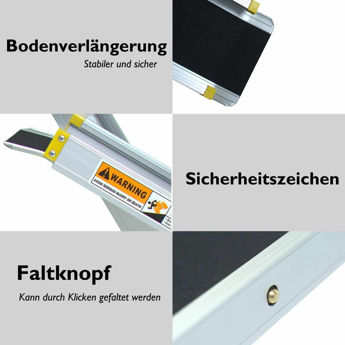 FANTASK 2 rampe in alluminio, 121,5-212,5 cm, rampa per sedia a rotelle con rivestimento antiscivolo, rampa telescopica antiscivolo fino a 270 kg, coppia di rampe telescopiche per sedia a rotelle e