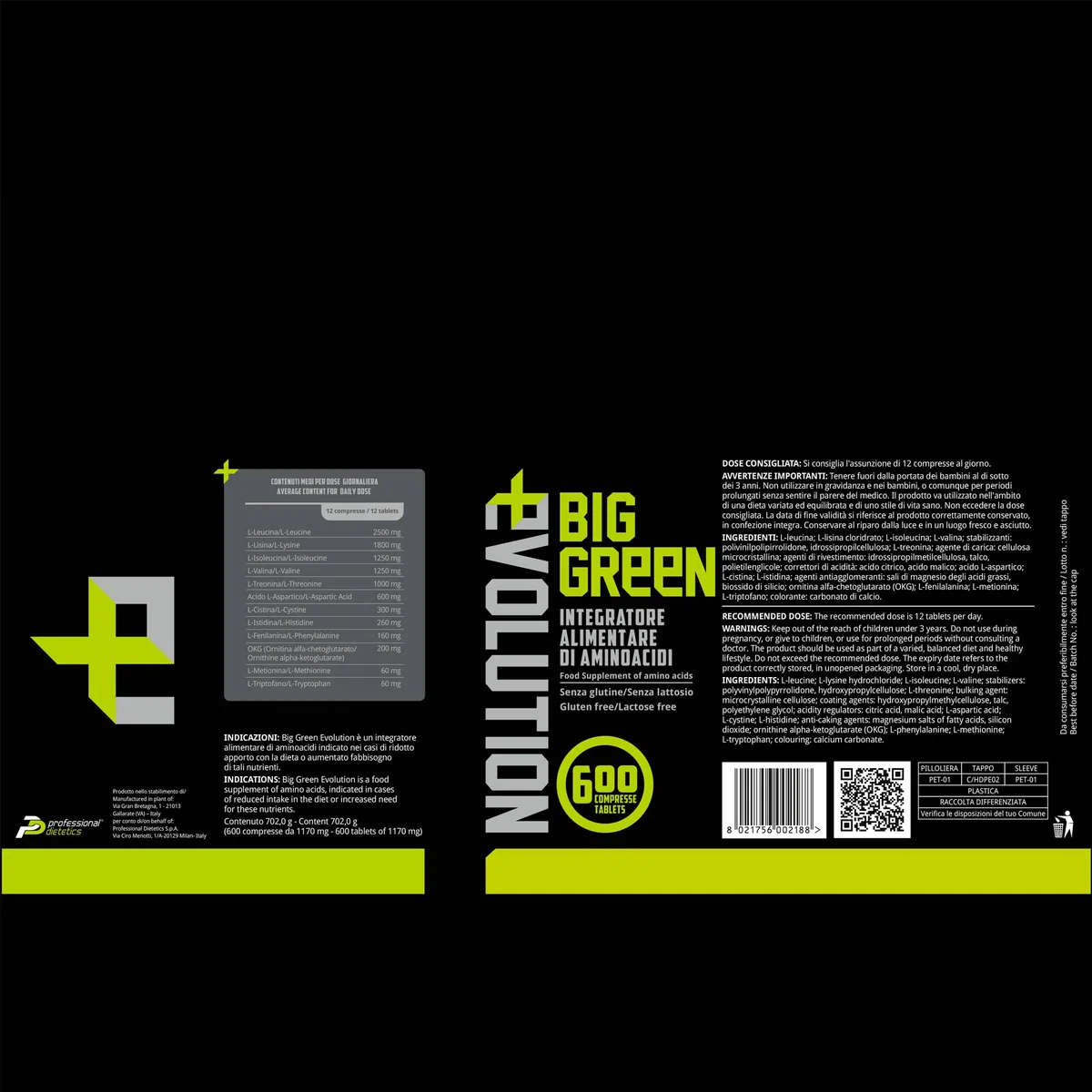 Big Green Evolution, 9 aminoacidi essenziali + Ornitina α-chetoglutarato (OKG) (600 Compresse)
