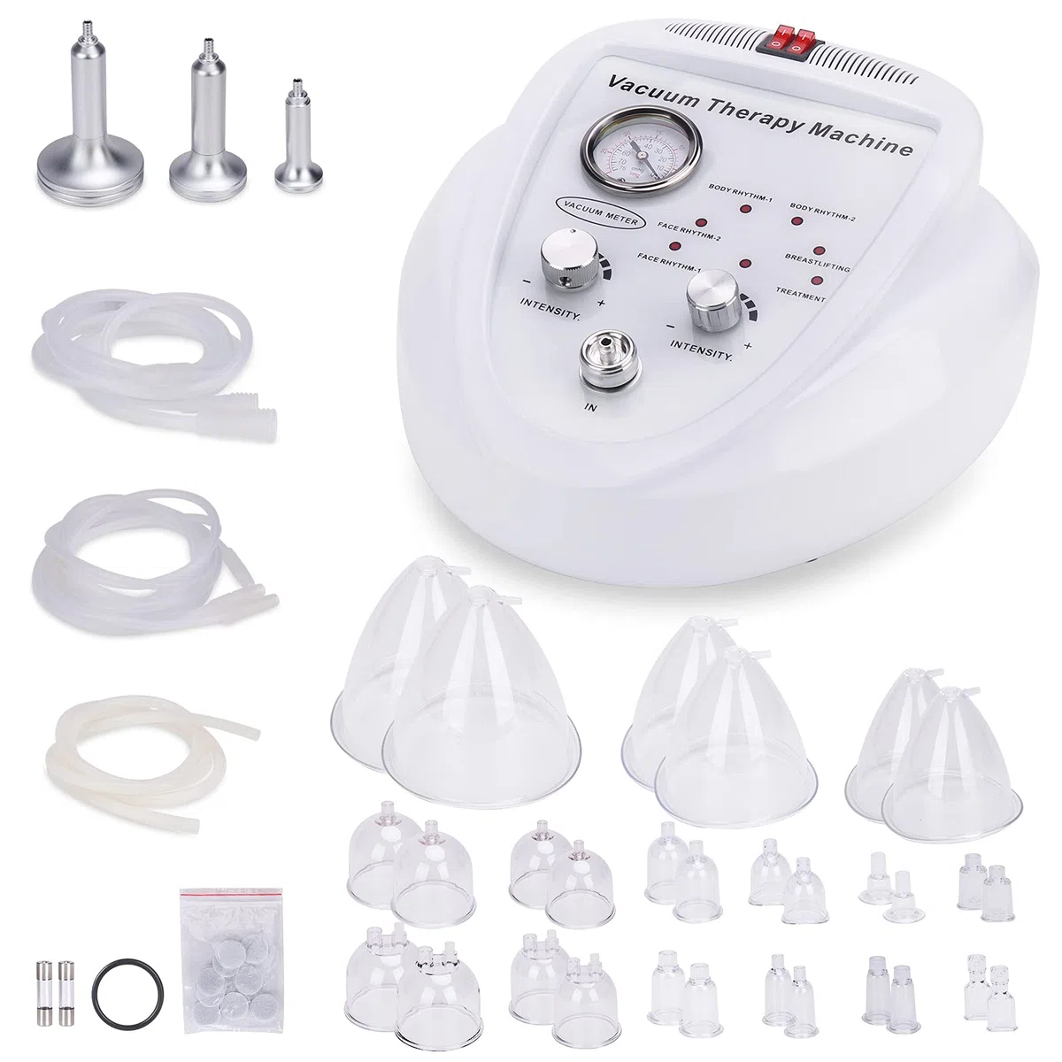 Meifuly Set di terapia di coppettazione sottovuoto con 30 tazze e 3 pompe, aspirazione regolabile e 6 modalità macchine di terapia del vuoto