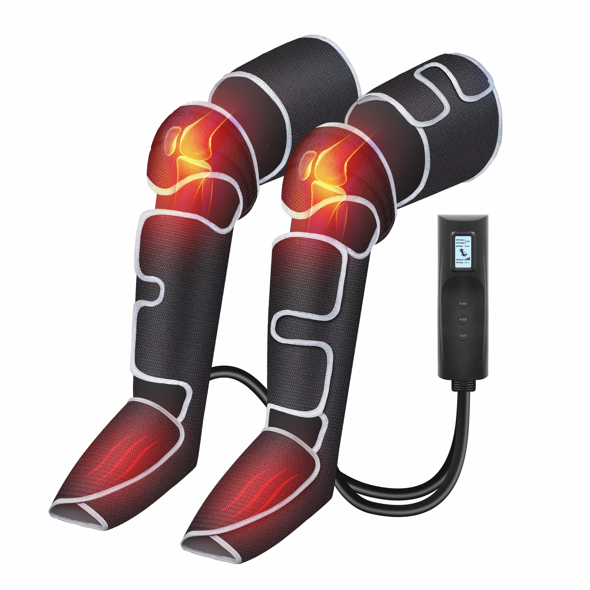 COMFIER Massaggiatore per gambe, a compressione, al polpaccio, con calore, regali per uomini, 3 impostazioni di calore e 3 intensità, nero