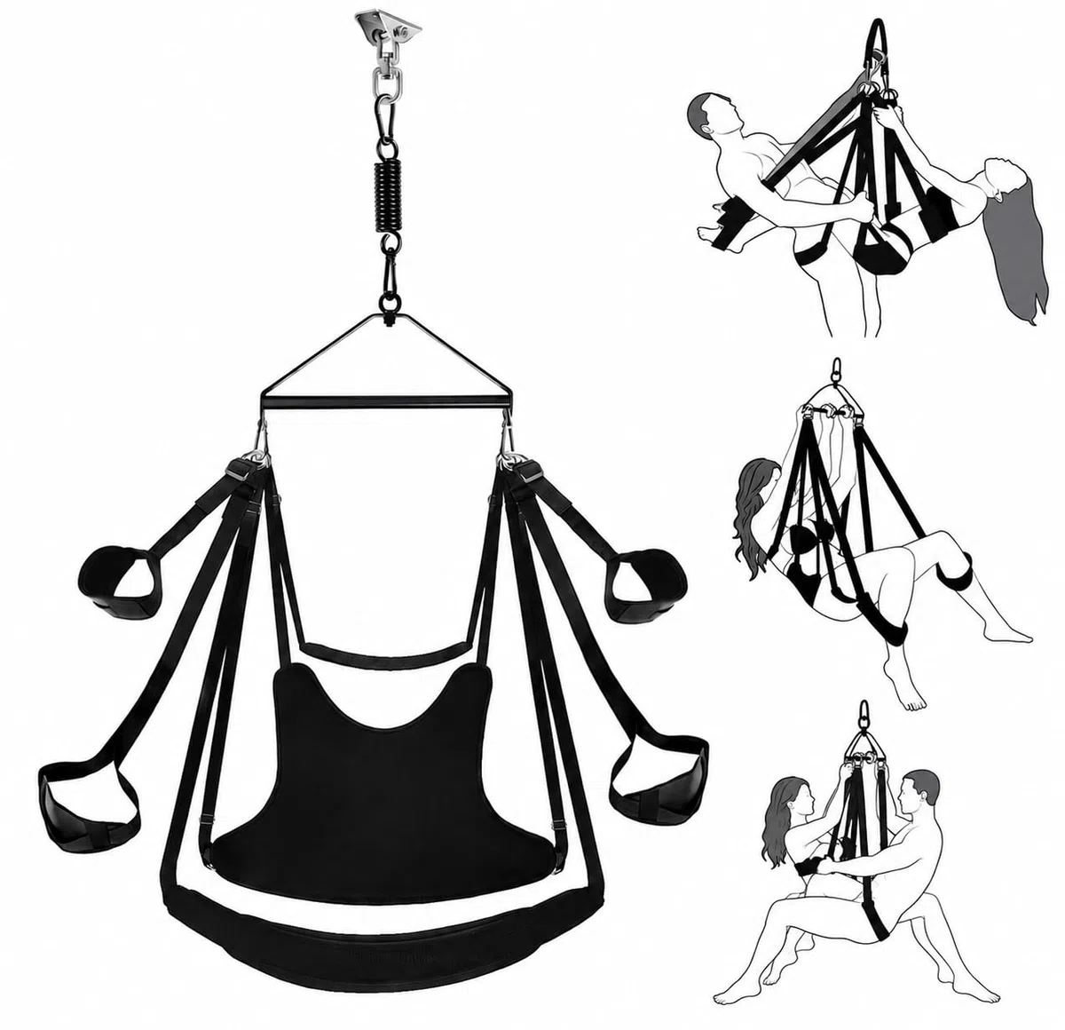 Altalena Erotica per Coppie 400 kg Heavy Duty – Rotazione a 360°, Seduta Extra Larga Imbottita in Pelle con Supporto per Collo, Cuscino Seduta e Kit Completo di Montaggio a Soffitto – Cinghie Regolabi