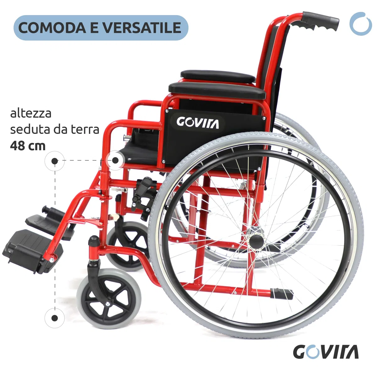 GOVITA Carrozzina per anziani Pieghevole leggera ad Autospinta Sedia A Rotelle Pieghevole leggera per Disabili Ed Anziani 46 Cm, Braccioli E Poggiapiedi Estraibili con cintura di Sicurezza.