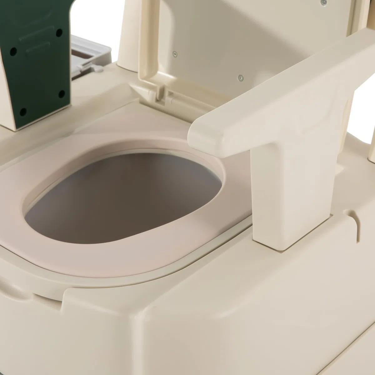 WC portatile per adulti, con Sensory Light, fino a 200 kg, con braccioli, schienale, WC da campeggio, per malati, anziani, disabili e donne incinte (verde + bianco)