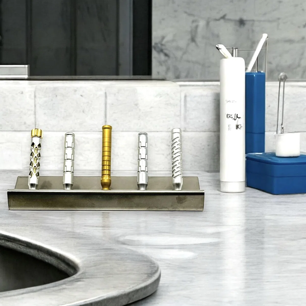 The Goodfellas' Smile Base per Rasoio di Sicurezza (5 Posti) - Acciaio Inox 304, Design Elegante e Funzionale, Supporto Robusto e Antiscivolo, Made in Italy