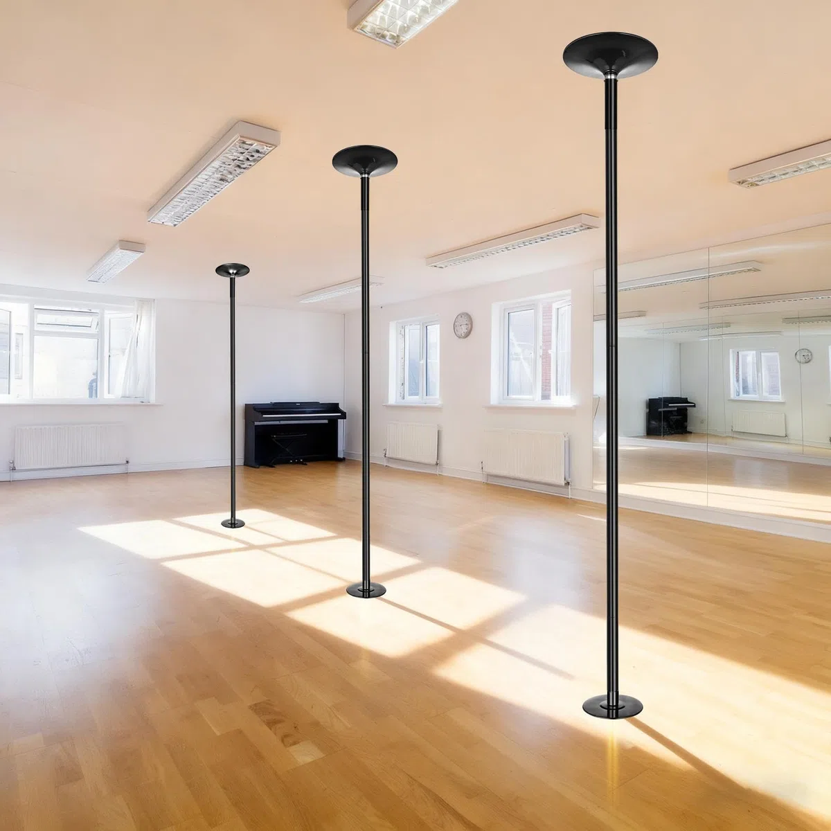 Poledance - Asta professionale per pole dance, regolabile in altezza, 223-280 cm, statica e girevole, con prolunga, in acciaio cromato, portata 200 kg, per pole dance, ginnastica, fitness